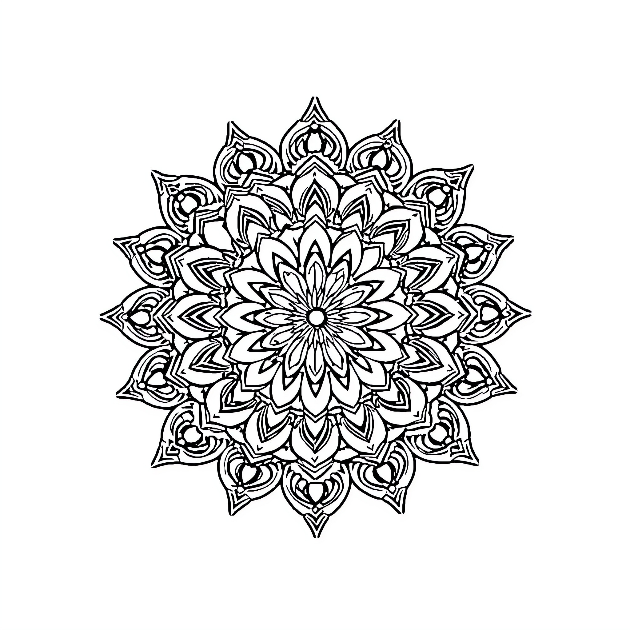 Mandala with intricate floral design Coloring Page (free black-and-white line drawing printable PDF for all, from beginners to advanced learners, including children, teens, adults, and seniors)
