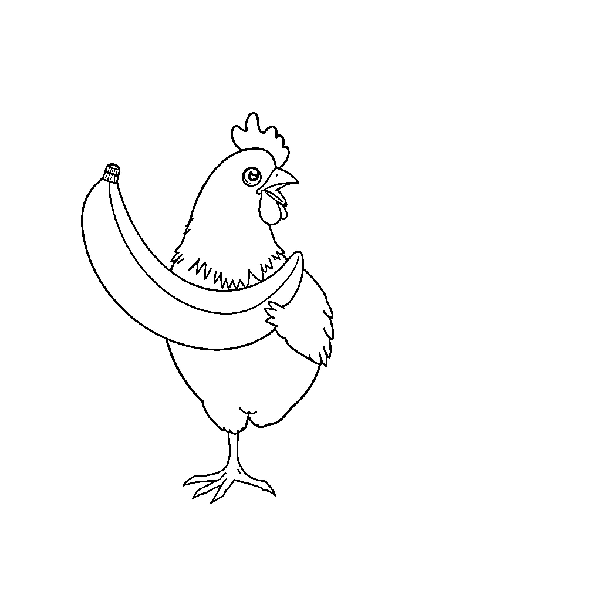 Chicken in a cheerful pose Coloring Page (free black-and-white line drawing printable PDF for all, from beginners to advanced learners, including children, teens, adults, and seniors)