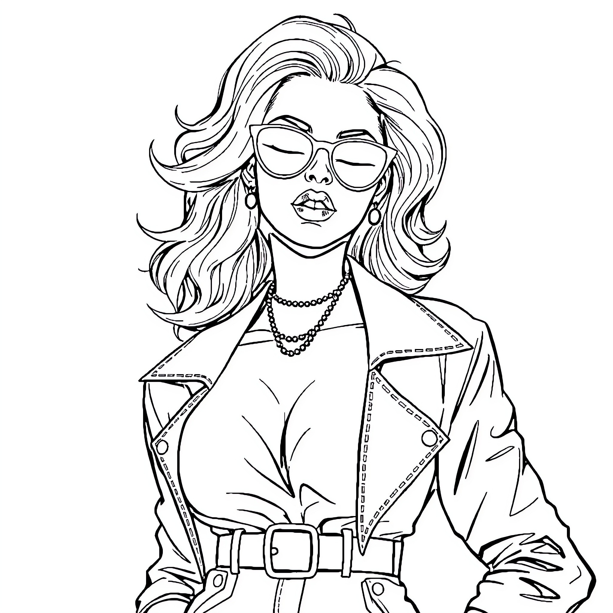 Mama's Fierce Fashion Moment Coloring Page (free black-and-white line drawing printable PDF for all, from beginners to advanced learners, including children, teens, adults, and seniors)