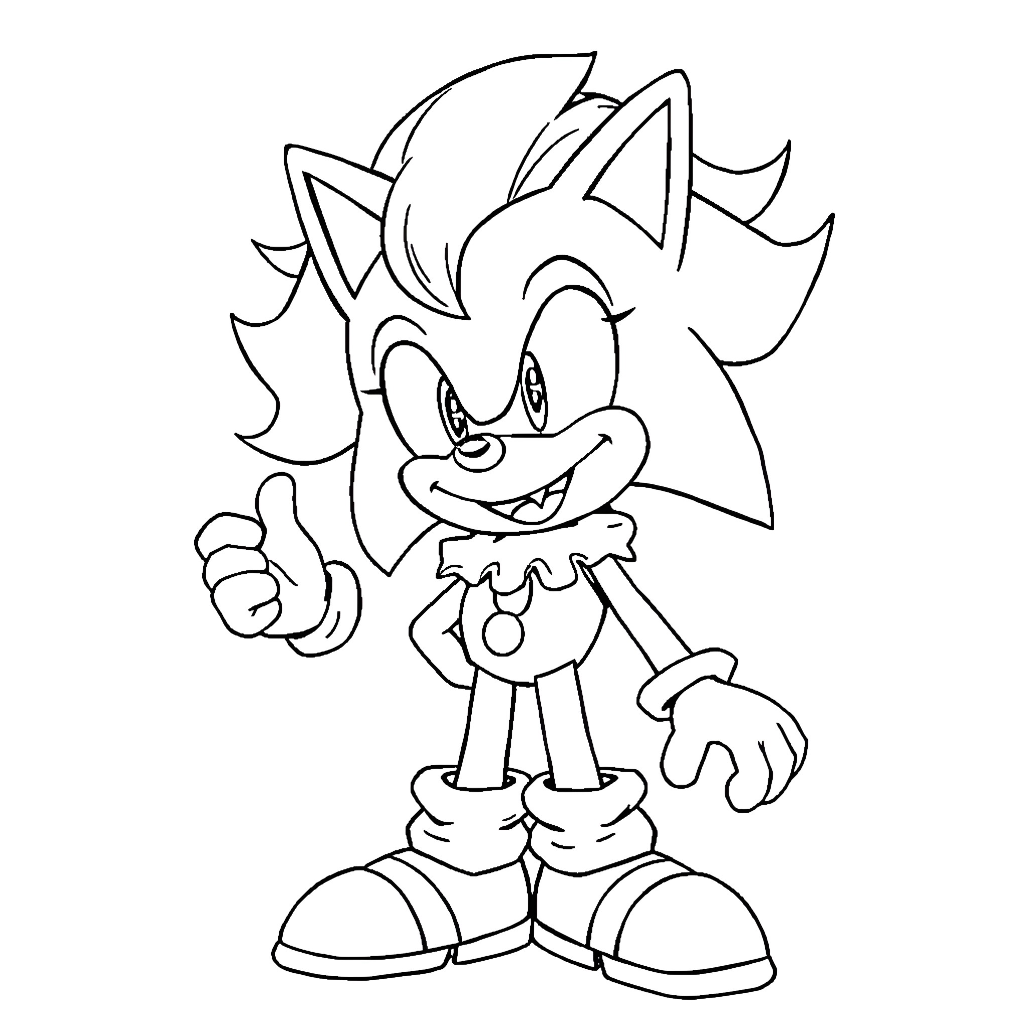 Sonic the Hedgehog in a cheerful pose Coloring Page (free black-and-white line drawing printable PDF for all, from beginners to advanced learners, including children, teens, adults, and seniors)
