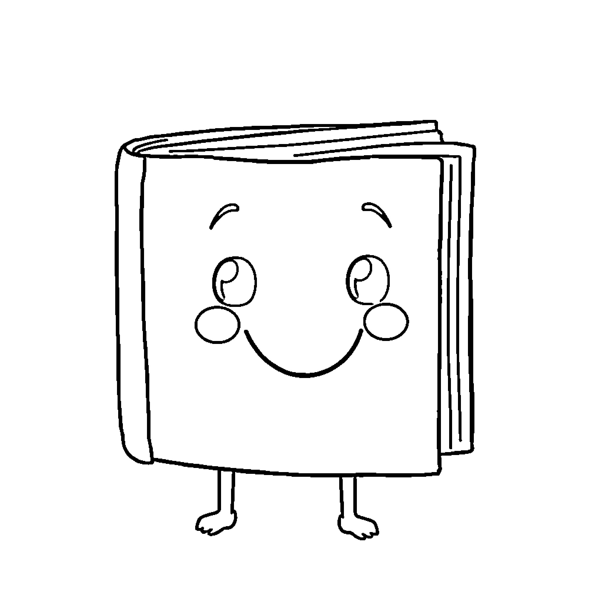 Book with a smiling face Coloring Page (free black-and-white line drawing printable PDF for all, from beginners to advanced learners, including children, teens, adults, and seniors)