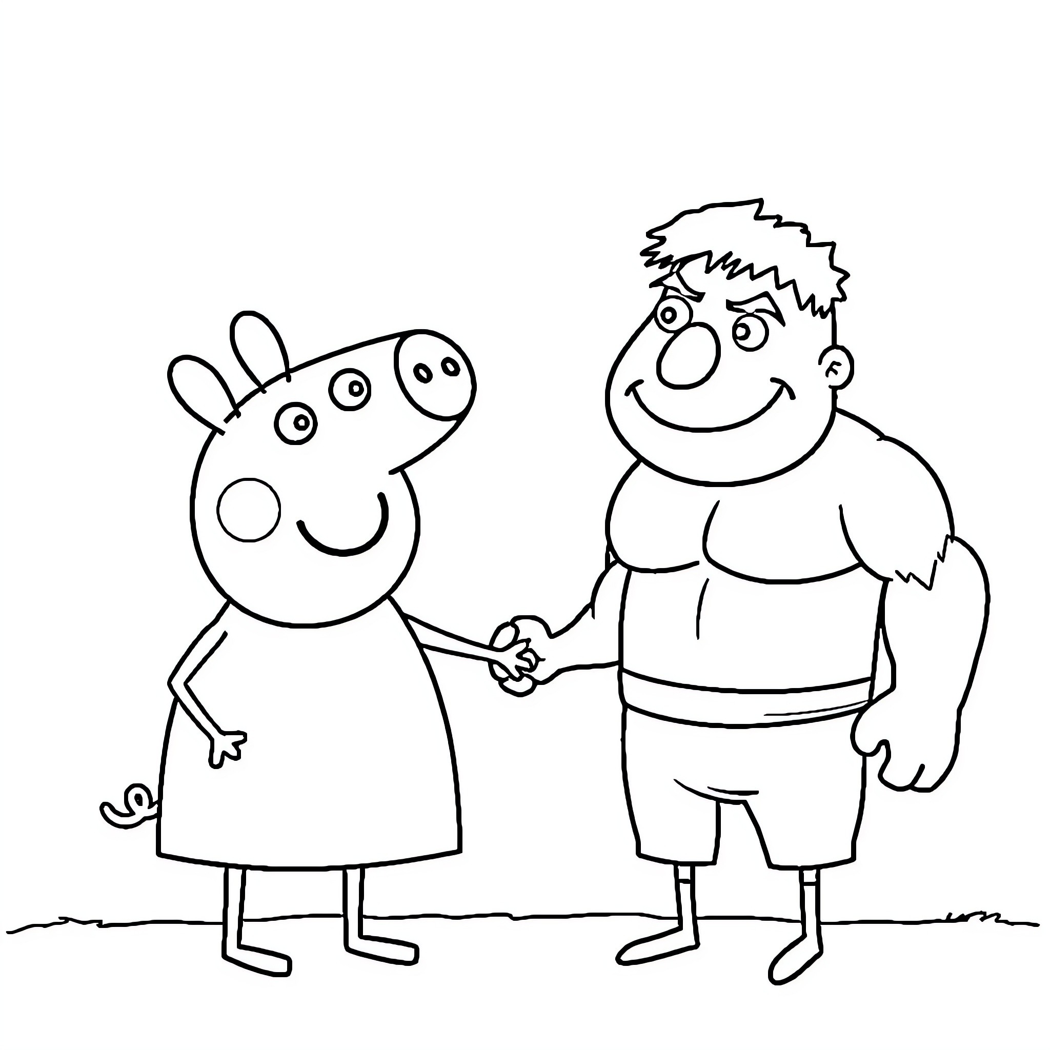 Peppa Pig characters in friendly conversation Coloring Page (free black-and-white line drawing printable PDF for all, from beginners to advanced learners, including children, teens, adults, and seniors)