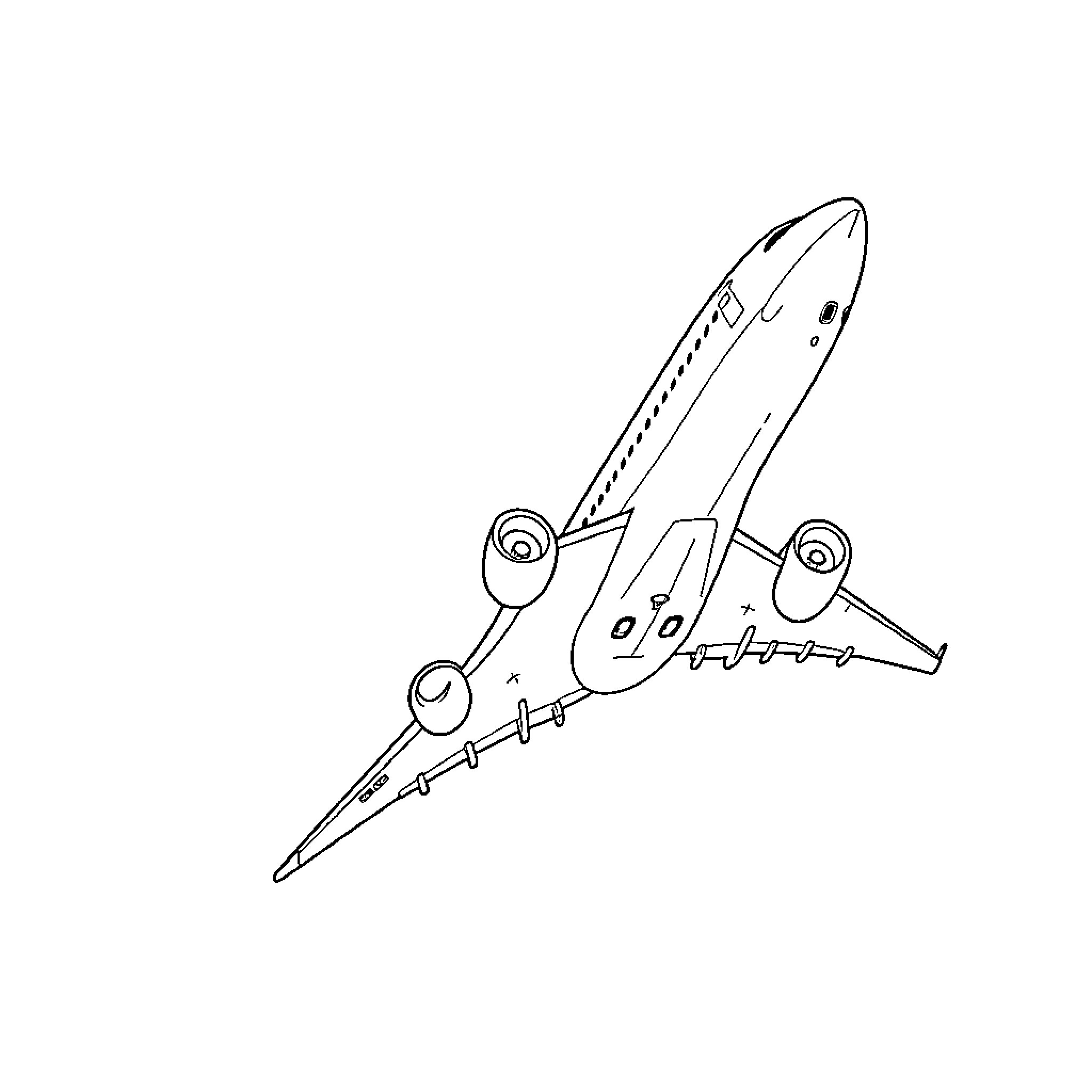 Airplane taking off from runway Coloring Page (free black-and-white line drawing printable PDF for all, from beginners to advanced learners, including children, teens, adults, and seniors)