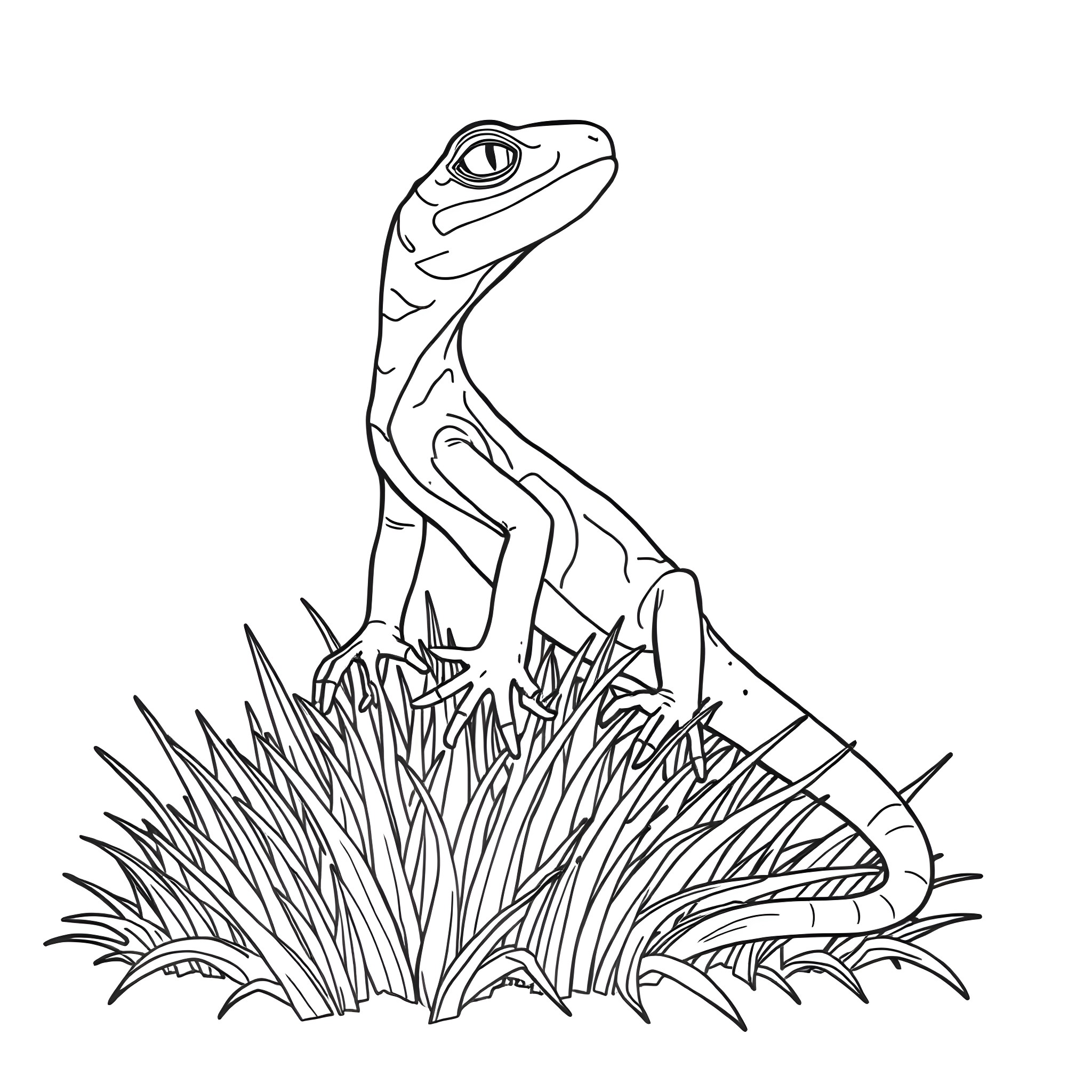 Skink exploring the grassy terrain Coloring Page (free black-and-white line drawing printable PDF for all, from beginners to advanced learners, including children, teens, adults, and seniors)
