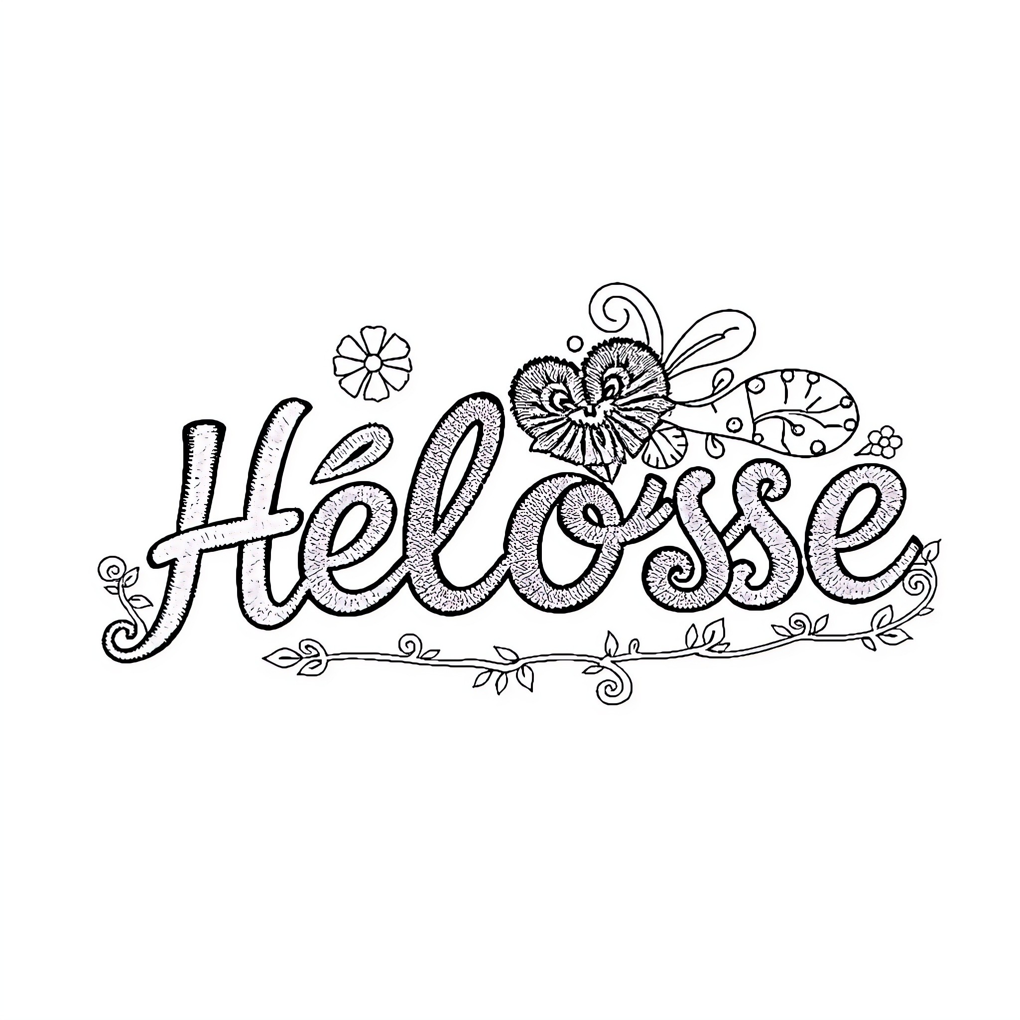 Stitch whimsical floral design with 'Hello' Coloring Page (free black-and-white line drawing printable PDF for all, from beginners to advanced learners, including children, teens, adults, and seniors)