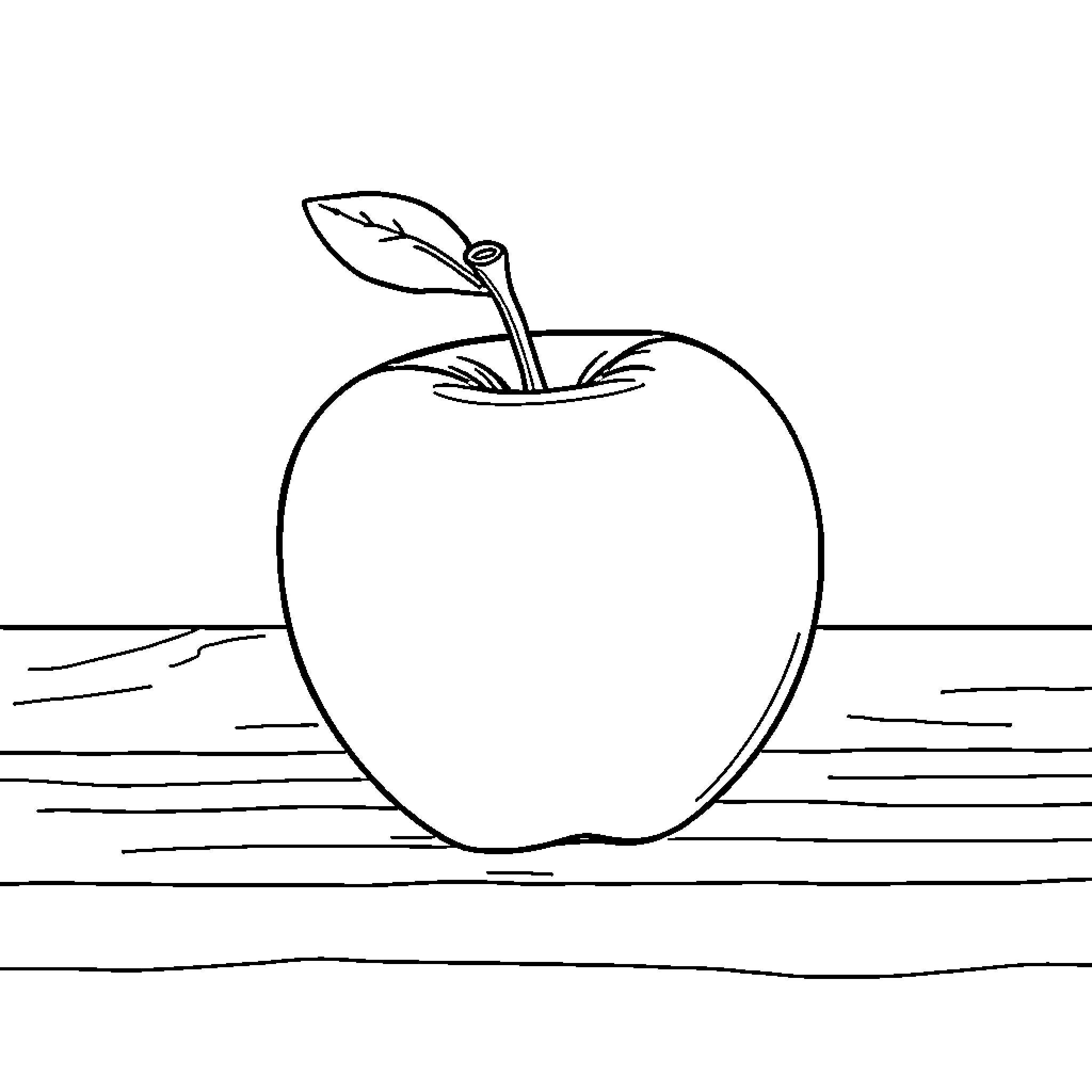 Apple in simple outline illustration Coloring Page (free black-and-white line drawing printable PDF for all, from beginners to advanced learners, including children, teens, adults, and seniors)