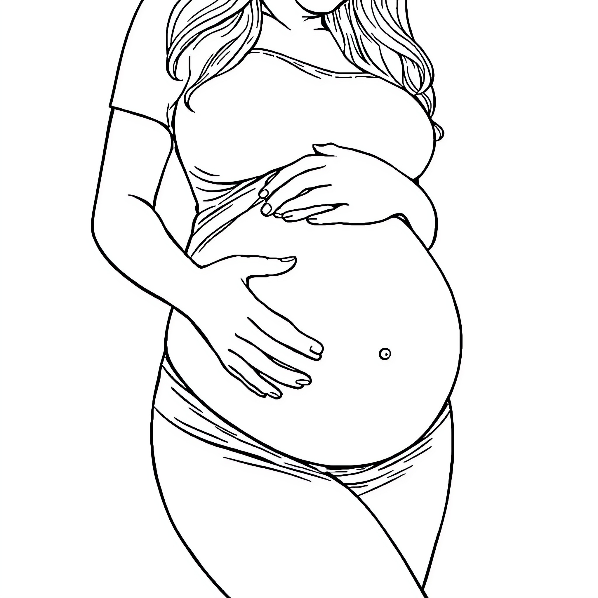 Pregnancy Celebration with Expectant Mother Coloring Page (free black-and-white line drawing printable PDF for all, from beginners to advanced learners, including children, teens, adults, and seniors)