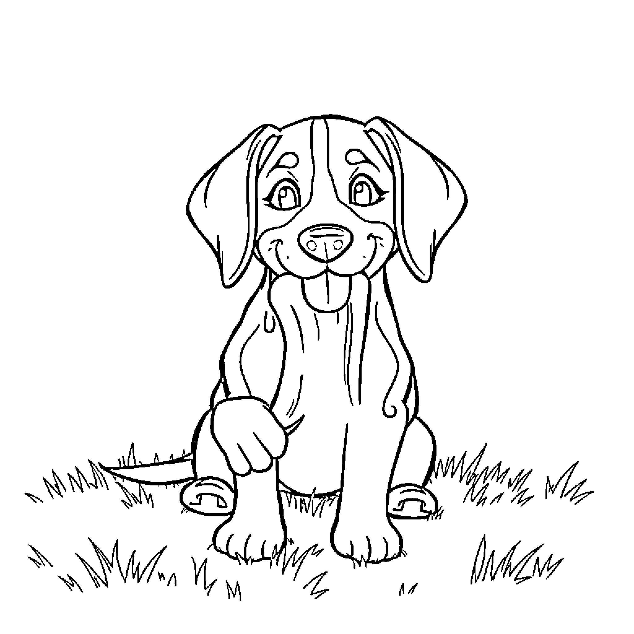 Beagle enjoying a sunny day outdoors Coloring Page (free black-and-white line drawing printable PDF for all, from beginners to advanced learners, including children, teens, adults, and seniors)