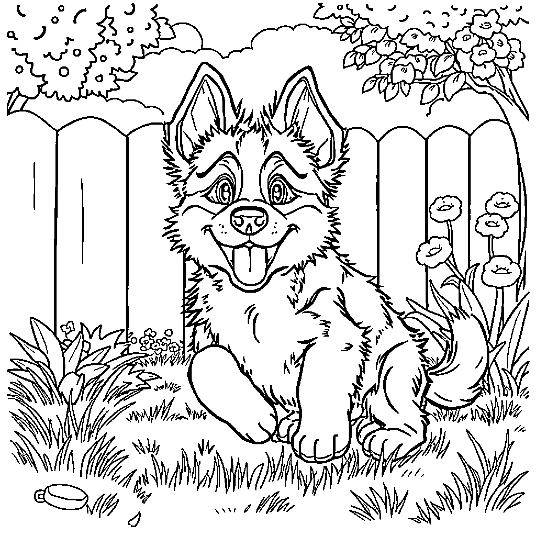 Bluey playing happily in the outdoors Coloring Page (free black-and-white line drawing printable PDF for all, from beginners to advanced learners, including children, teens, adults, and seniors)