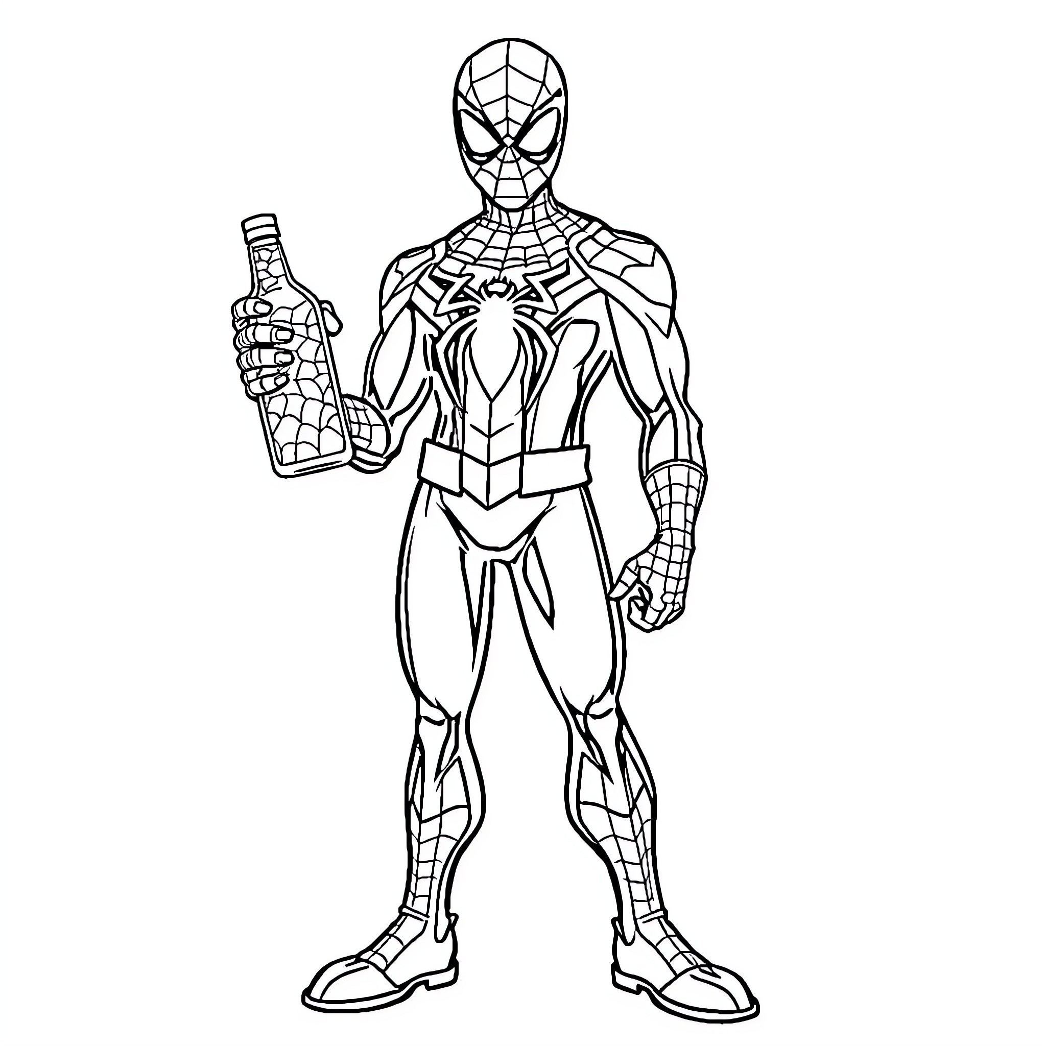 Spiderman battling with a mysterious object Coloring Page (free black-and-white line drawing printable PDF for all, from beginners to advanced learners, including children, teens, adults, and seniors)