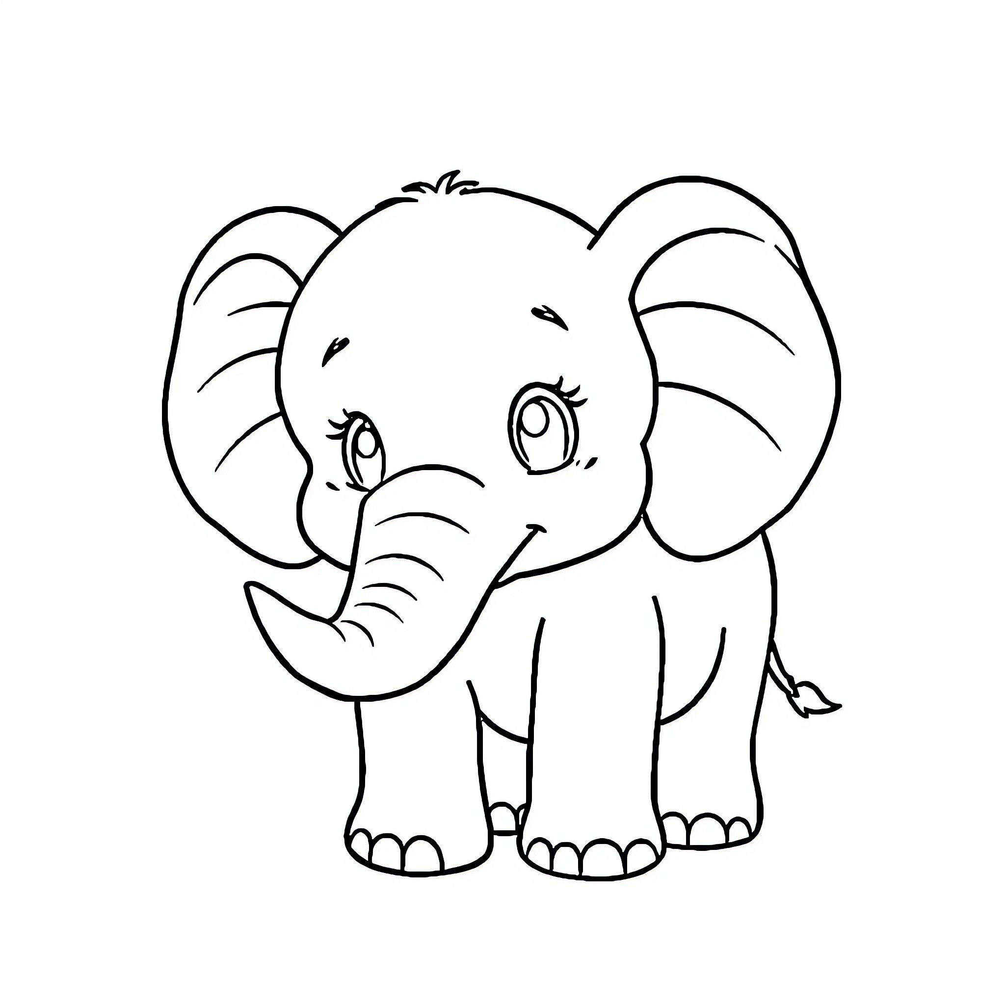 Elephant showing cute expression Coloring Page (free black-and-white line drawing printable PDF for all, from beginners to advanced learners, including children, teens, adults, and seniors)
