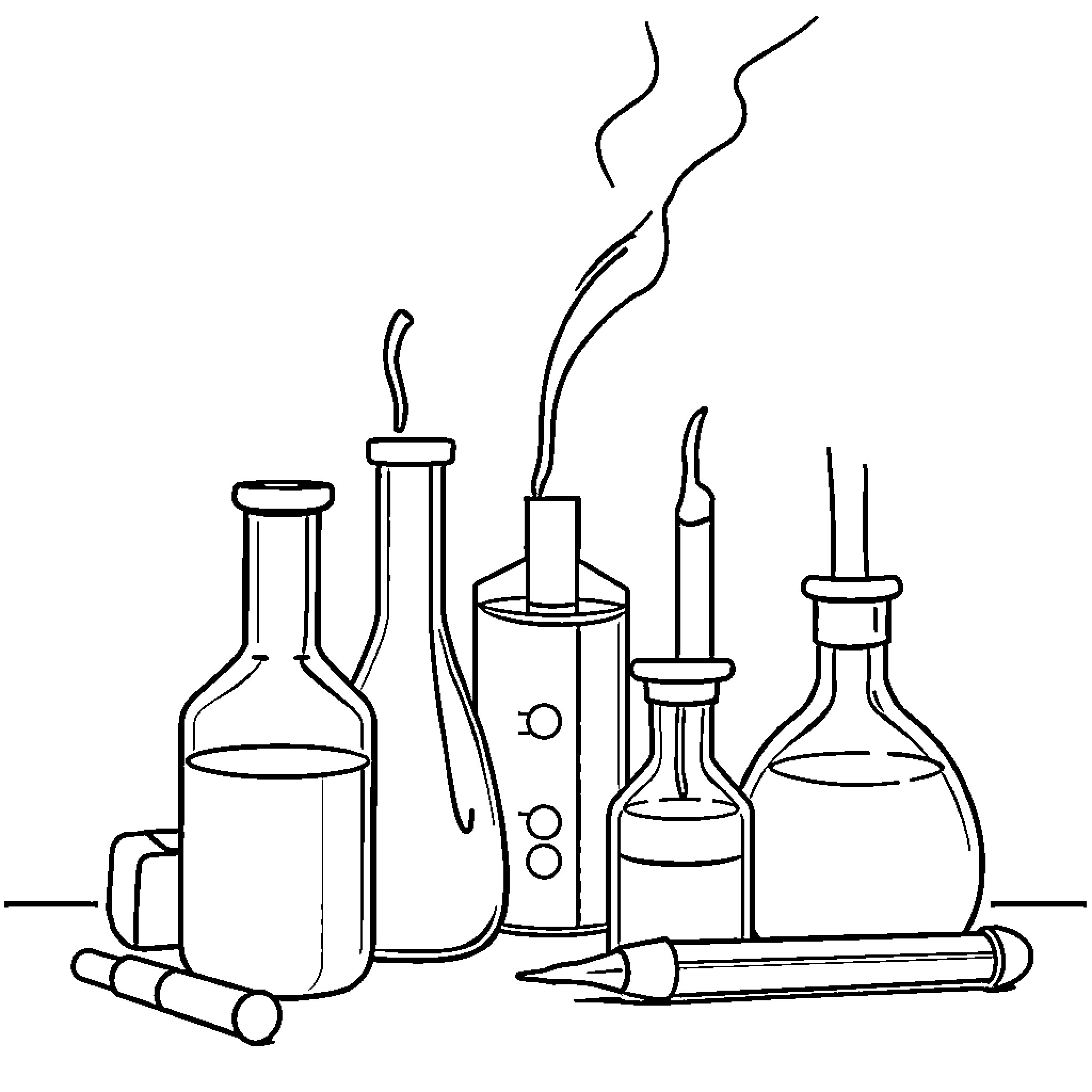 Laboratory Material Arrangement with Scientific Instruments Coloring Page (free black-and-white line drawing printable PDF for all, from beginners to advanced learners, including children, teens, adults, and seniors)