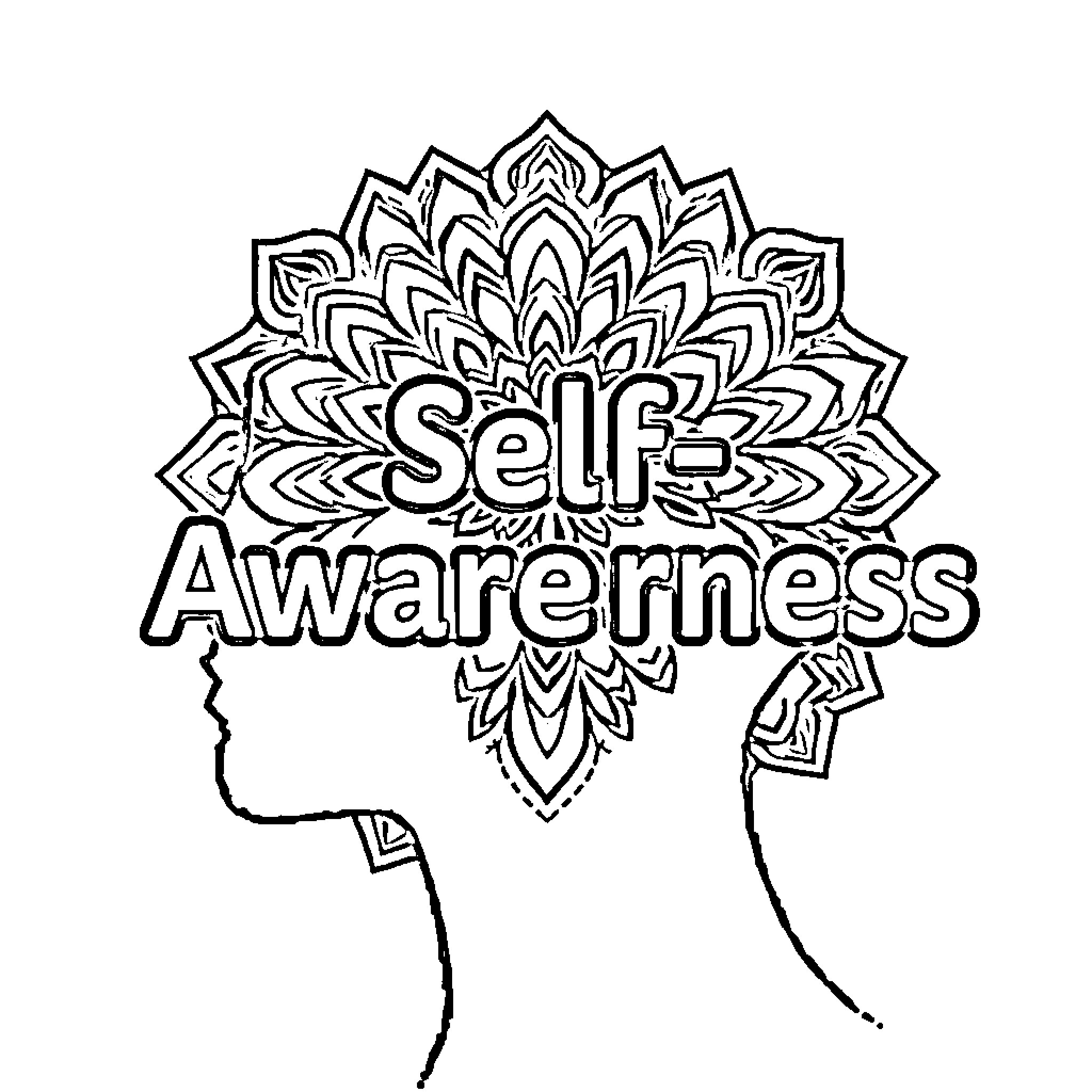 Self-Awareness: Introspective Mandala Reflection Coloring Page (free black-and-white line drawing printable PDF for all, from beginners to advanced learners, including children, teens, adults, and seniors)
