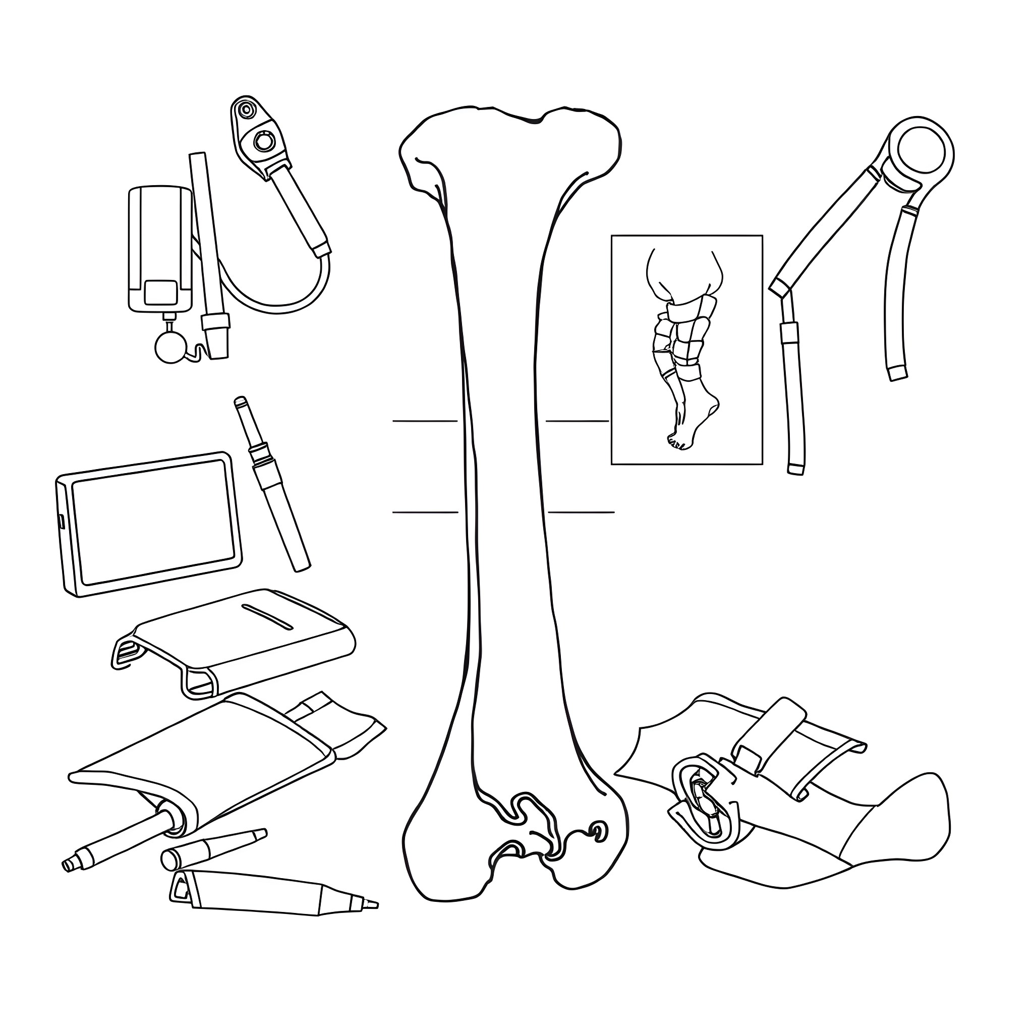 Bone Shaped Tools and Devices for Medical Purposes Coloring Page (free black-and-white line drawing printable PDF for all, from beginners to advanced learners, including children, teens, adults, and seniors)