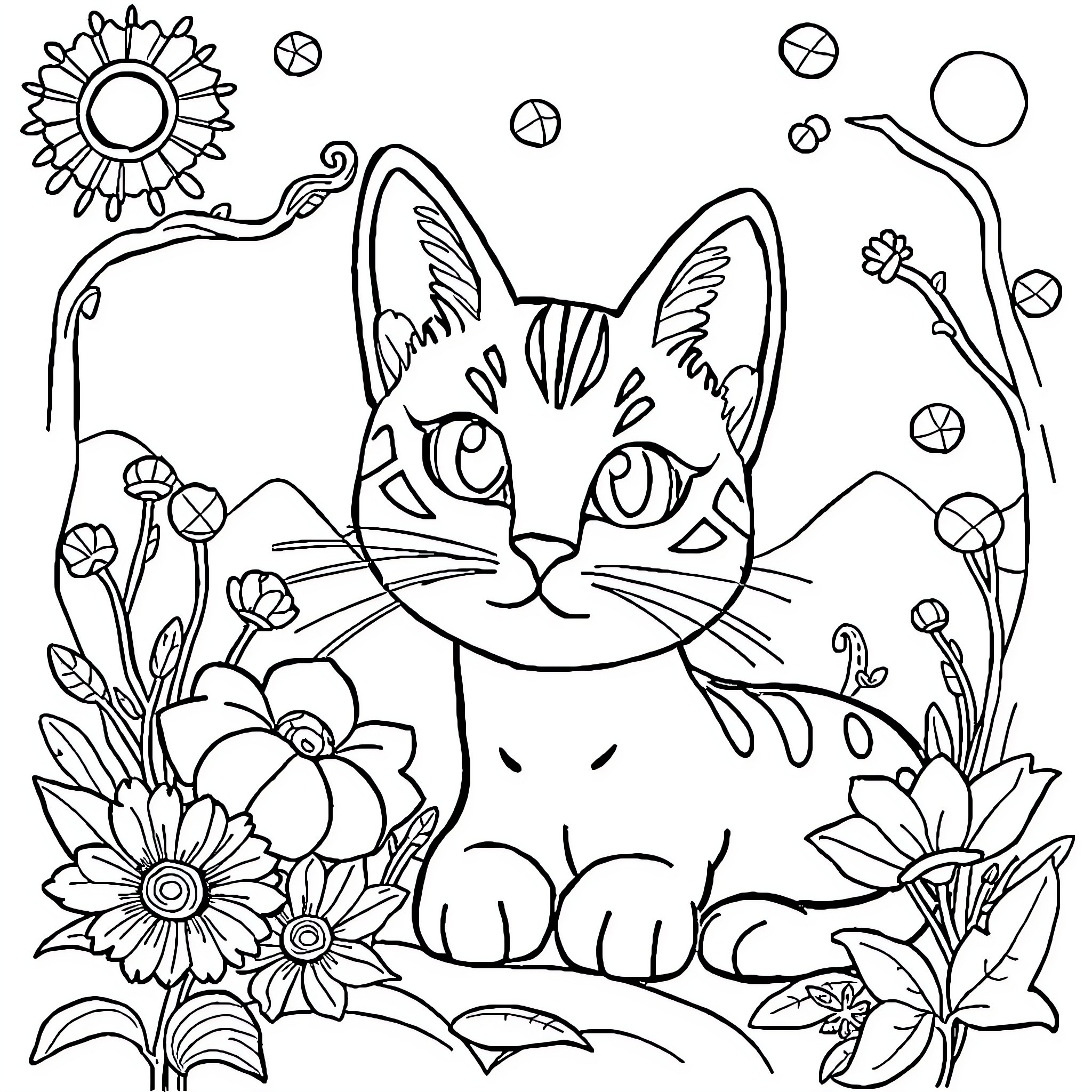 Mókus enjoying nature's beauty Coloring Page (free black-and-white line drawing printable PDF for all, from beginners to advanced learners, including children, teens, adults, and seniors)