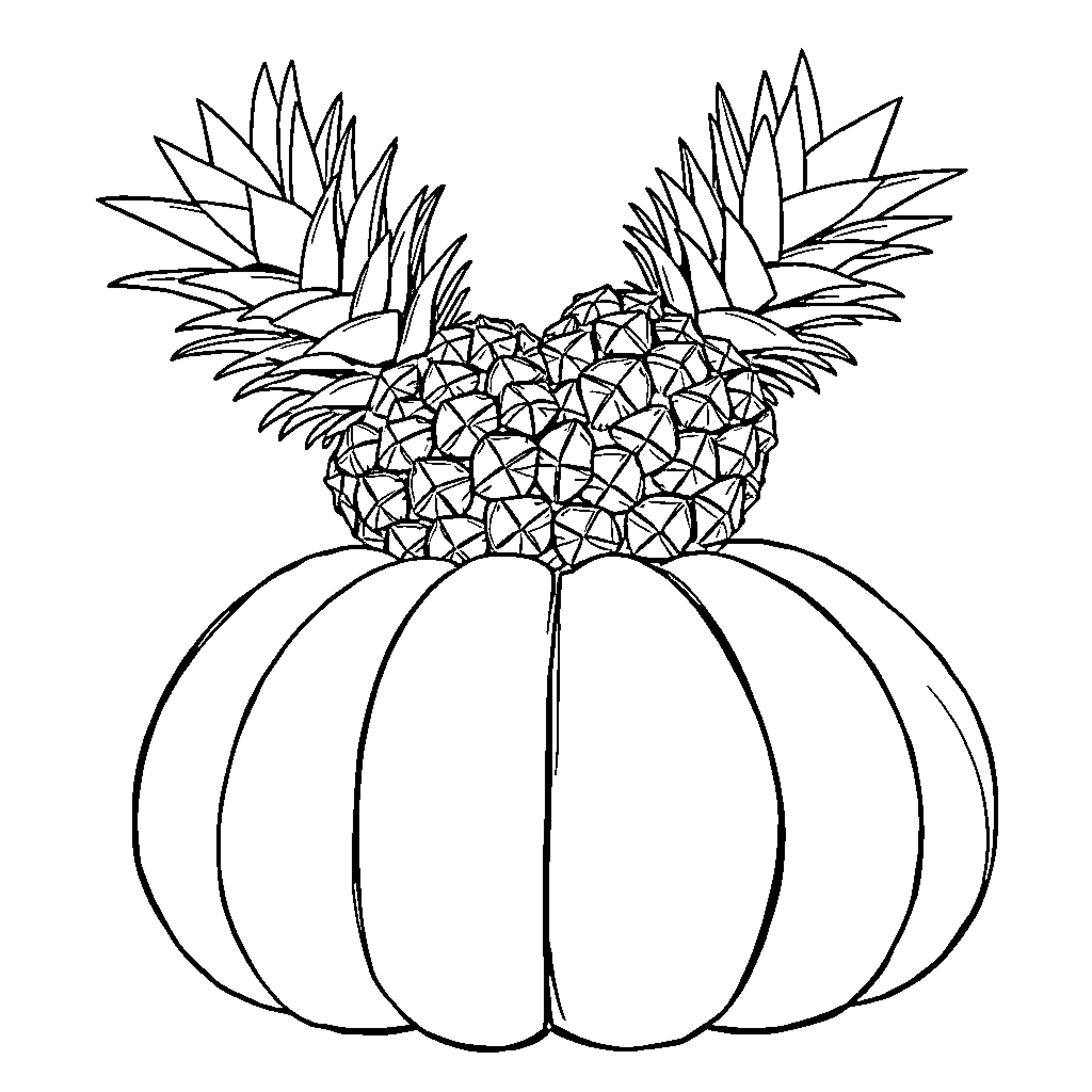 Pineapple shaped as a pumpkin with patterns Coloring Page (free black-and-white line drawing printable PDF for all, from beginners to advanced learners, including children, teens, adults, and seniors)