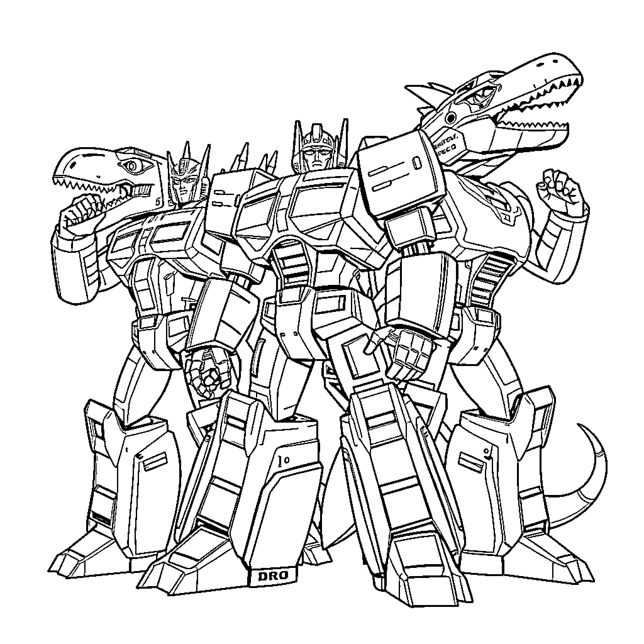 Dinobot Transformers in Action Coloring Page (free black-and-white line drawing printable PDF for all, from beginners to advanced learners, including children, teens, adults, and seniors)