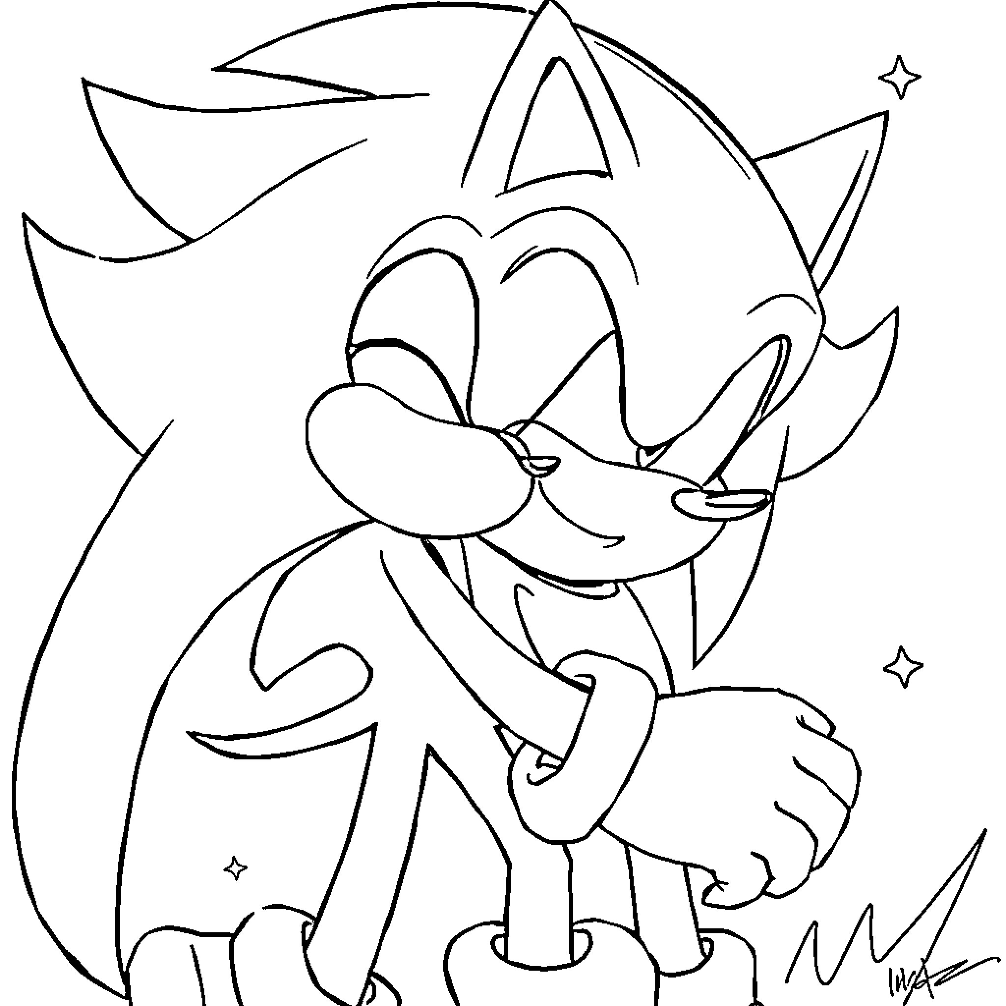 Sonic character posing in dynamic stance Coloring Page (free black-and-white line drawing printable PDF for all, from beginners to advanced learners, including children, teens, adults, and seniors)