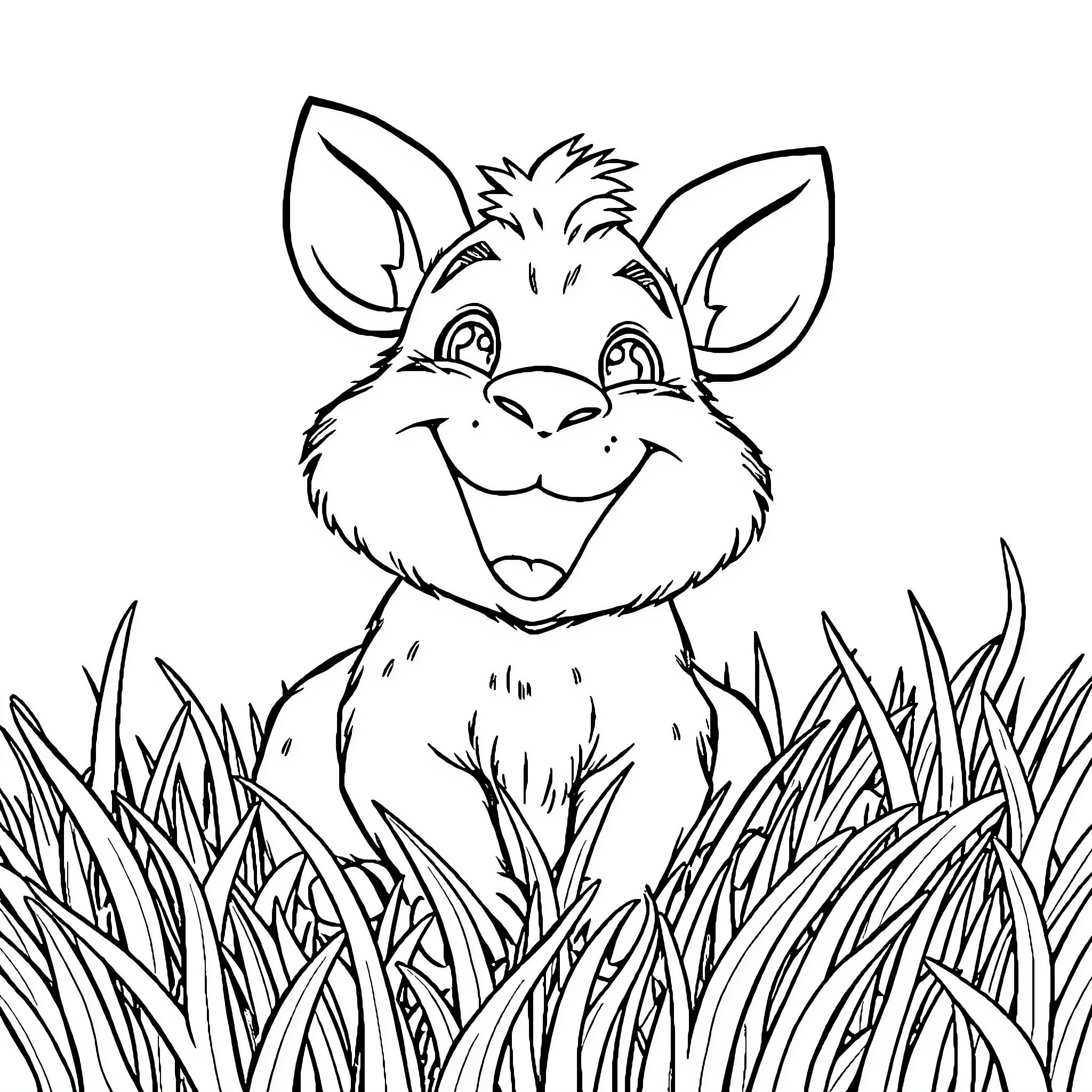 Animal peeking out from tall grass Coloring Page (free black-and-white line drawing printable PDF for all, from beginners to advanced learners, including children, teens, adults, and seniors)