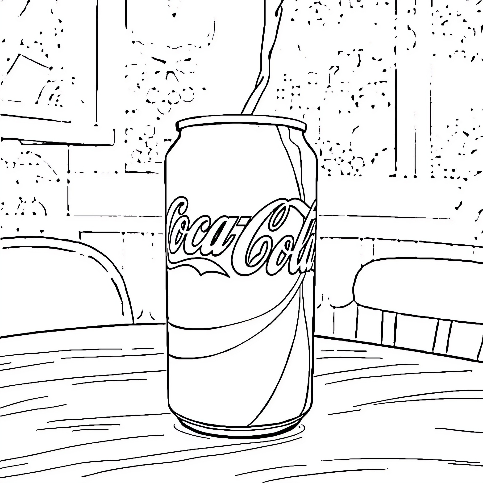 Labubu's Refreshing Soda Break Coloring Page (free black-and-white line drawing printable PDF for all, from beginners to advanced learners, including children, teens, adults, and seniors)