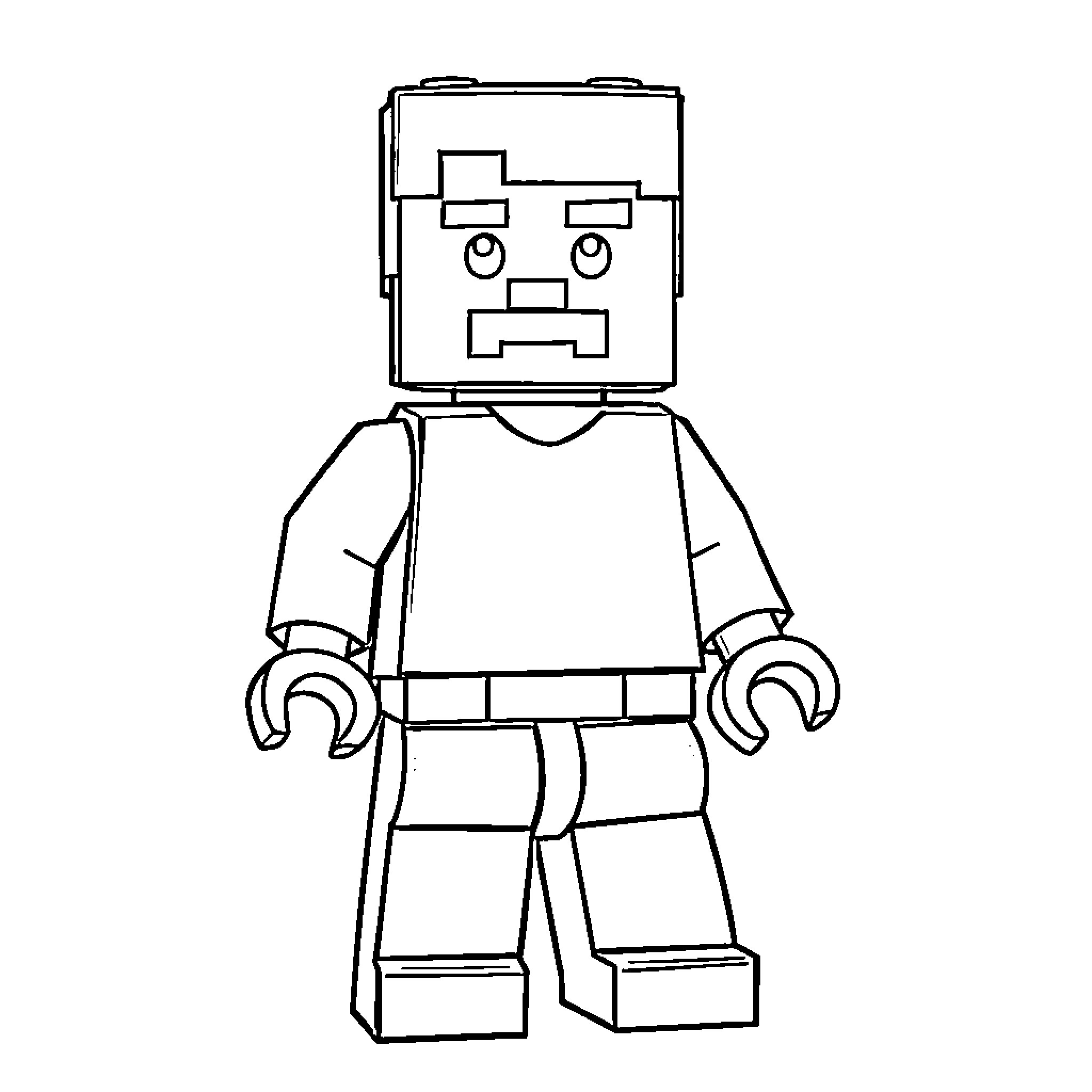 Lego Man with a Blocky Head and Neutral Pose Coloring Page (free black-and-white line drawing printable PDF for all, from beginners to advanced learners, including children, teens, adults, and seniors)