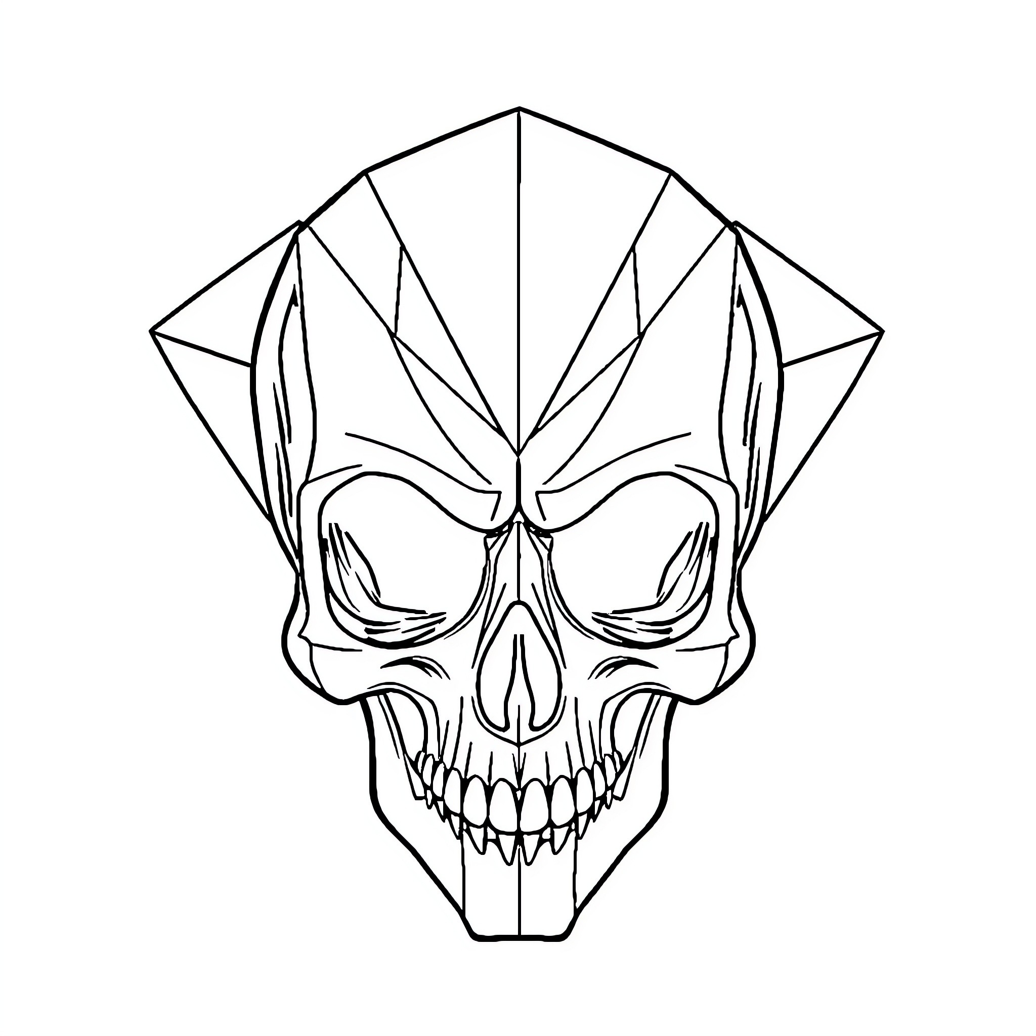 Skull with Geometric Patterns Coloring Page (free black-and-white line drawing printable PDF for all, from beginners to advanced learners, including children, teens, adults, and seniors)