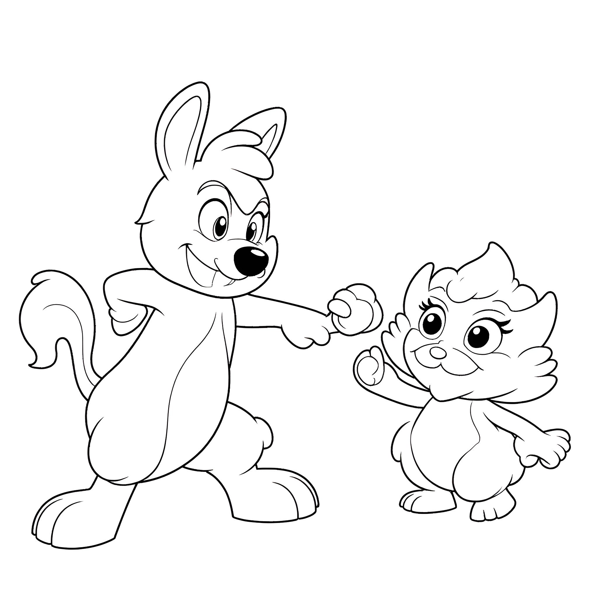 Moxxie and Millie playing together happily Coloring Page (free black-and-white line drawing printable PDF for all, from beginners to advanced learners, including children, teens, adults, and seniors)