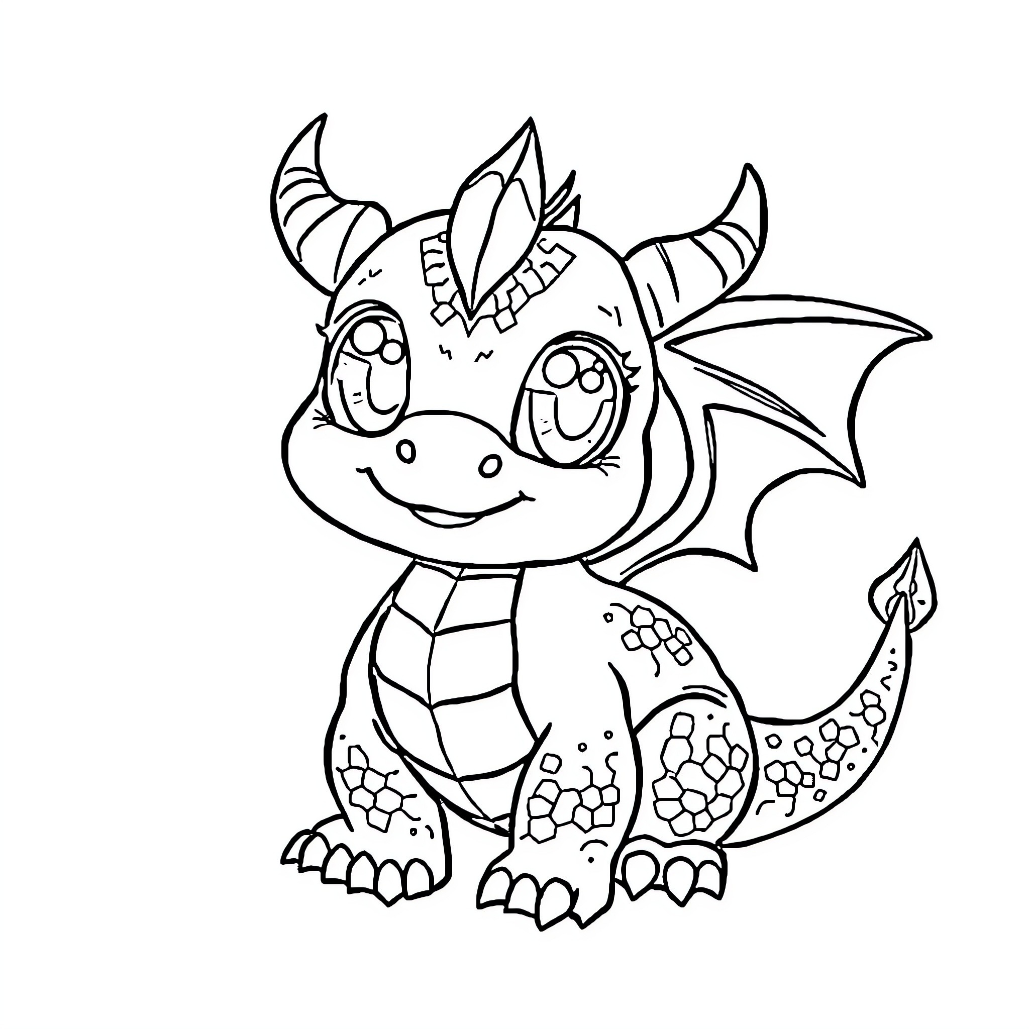 Dragon hatchling playing cheerfully Coloring Page (free black-and-white line drawing printable PDF for all, from beginners to advanced learners, including children, teens, adults, and seniors)