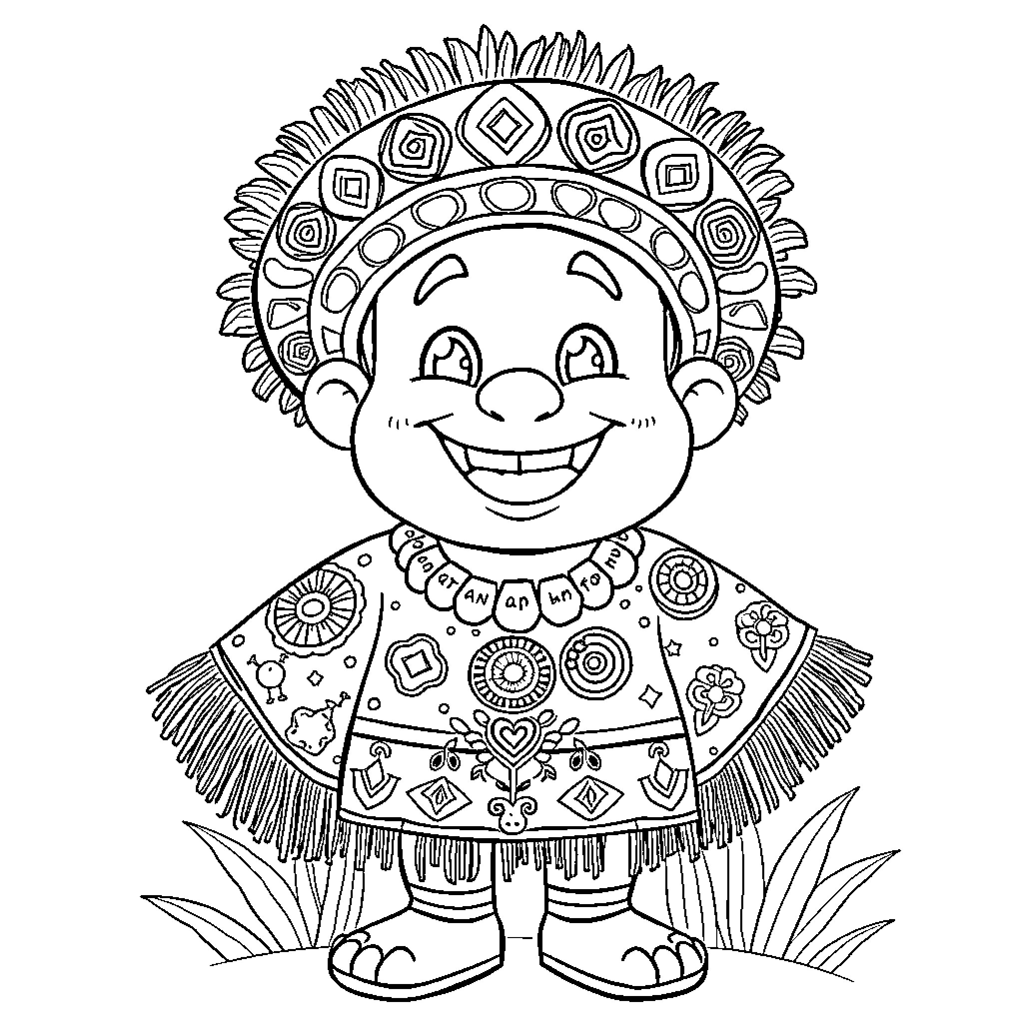 Rumy's Joyful Celebration Coloring Page (free black-and-white line drawing printable PDF for all, from beginners to advanced learners, including children, teens, adults, and seniors)