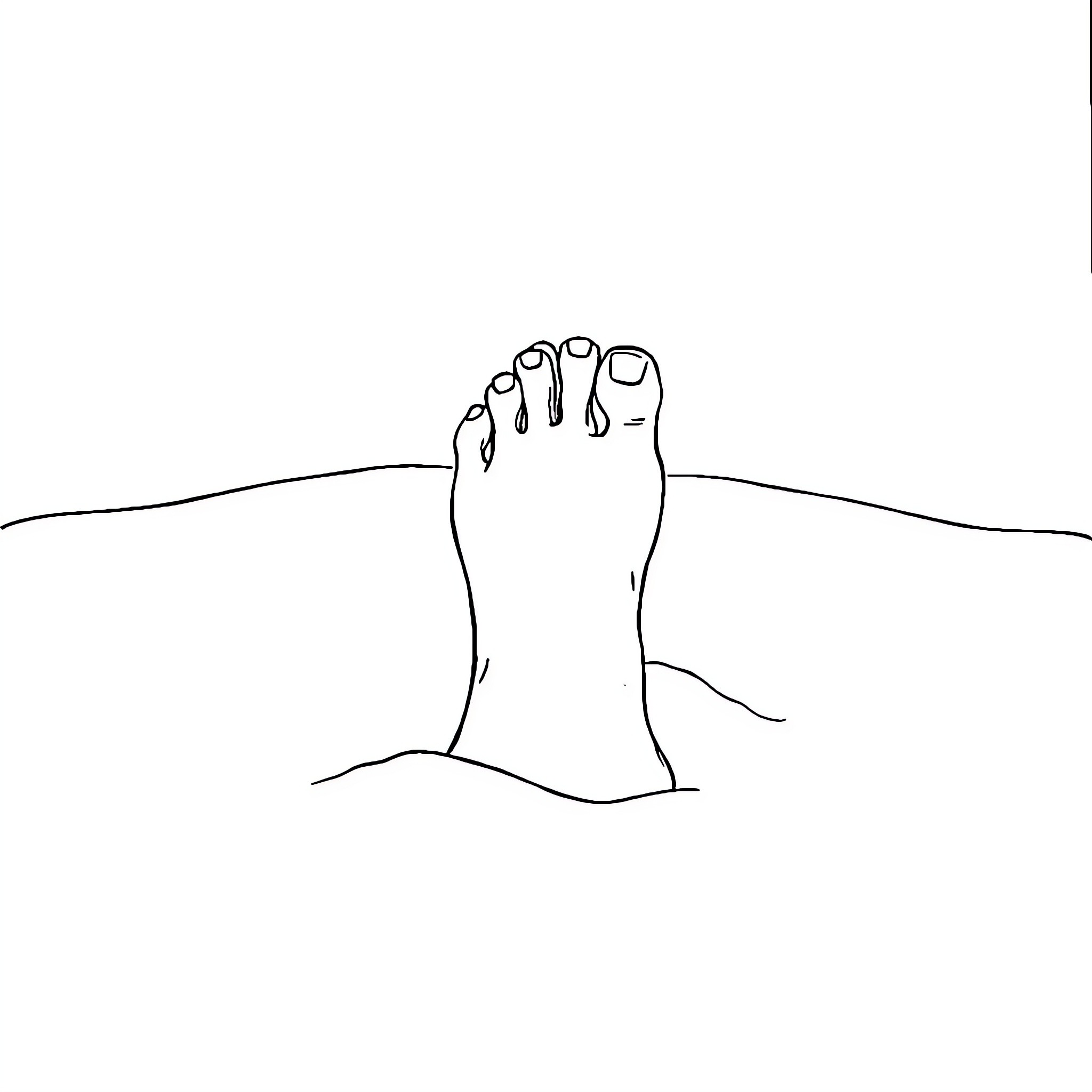 Foot relaxing on a tranquil surface Coloring Page (free black-and-white line drawing printable PDF for all, from beginners to advanced learners, including children, teens, adults, and seniors)