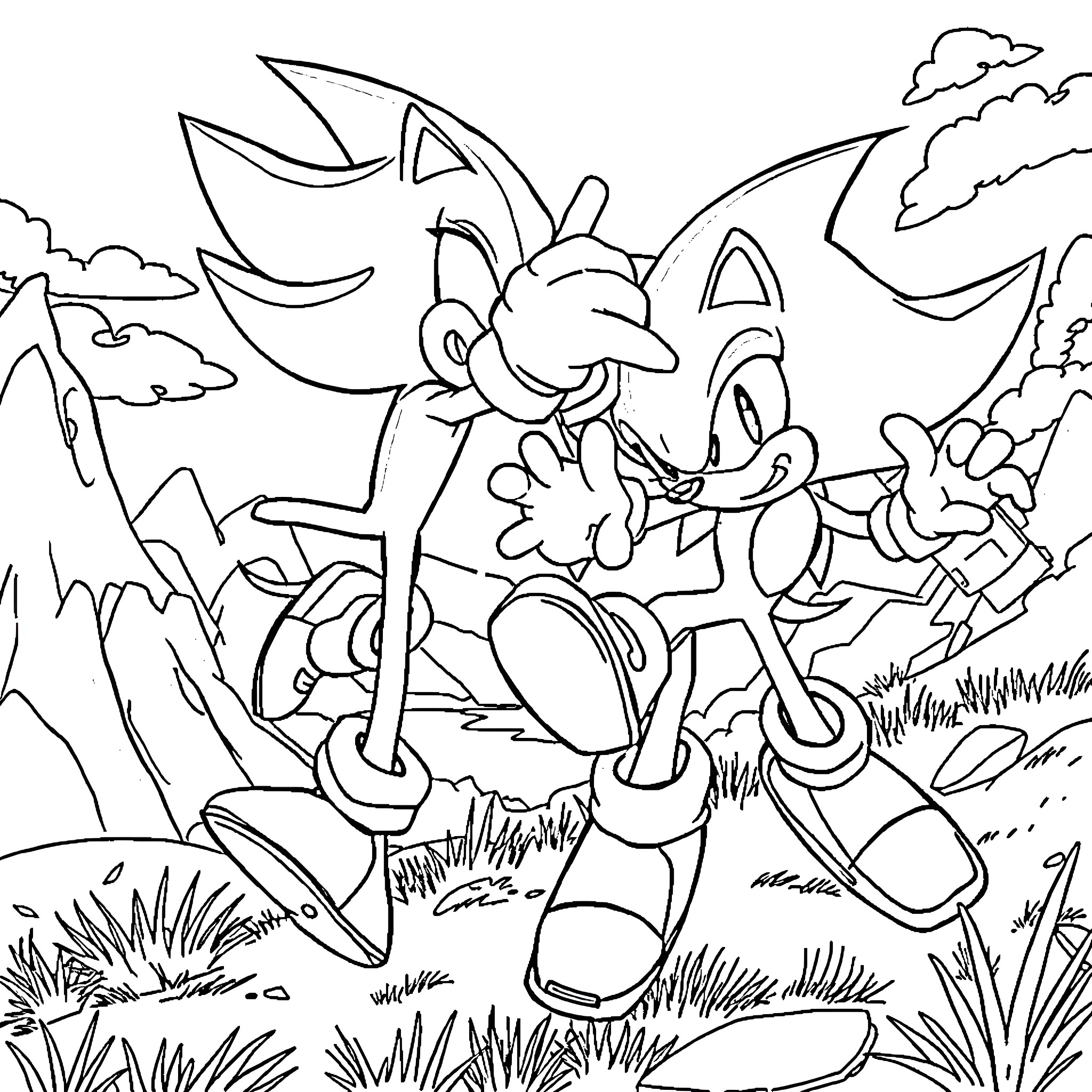 Sonic and friends explore the wilderness Coloring Page (free black-and-white line drawing printable PDF for all, from beginners to advanced learners, including children, teens, adults, and seniors)