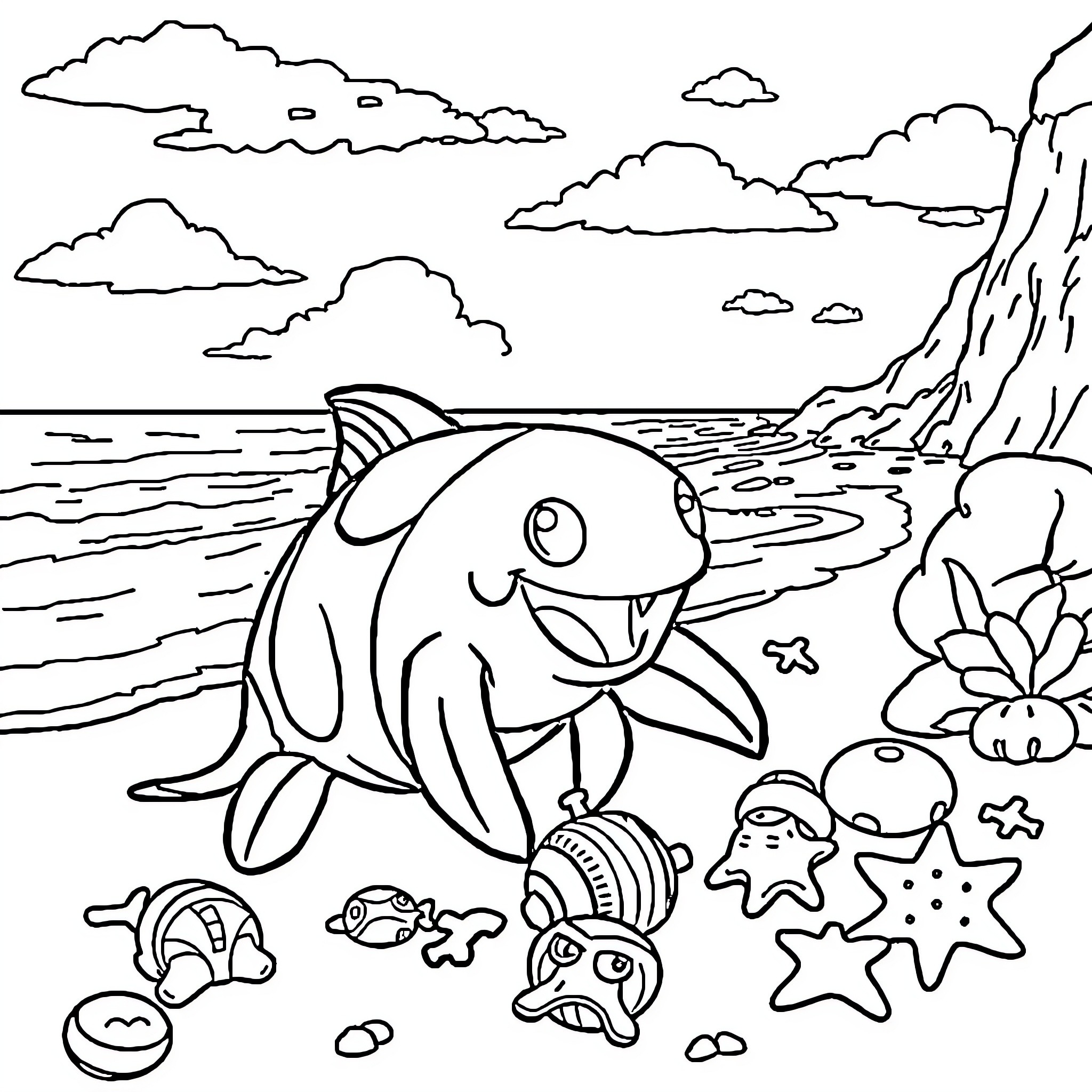 Pat Patrol Fun in the Ocean Waves Coloring Page (free black-and-white line drawing printable PDF for all, from beginners to advanced learners, including children, teens, adults, and seniors)