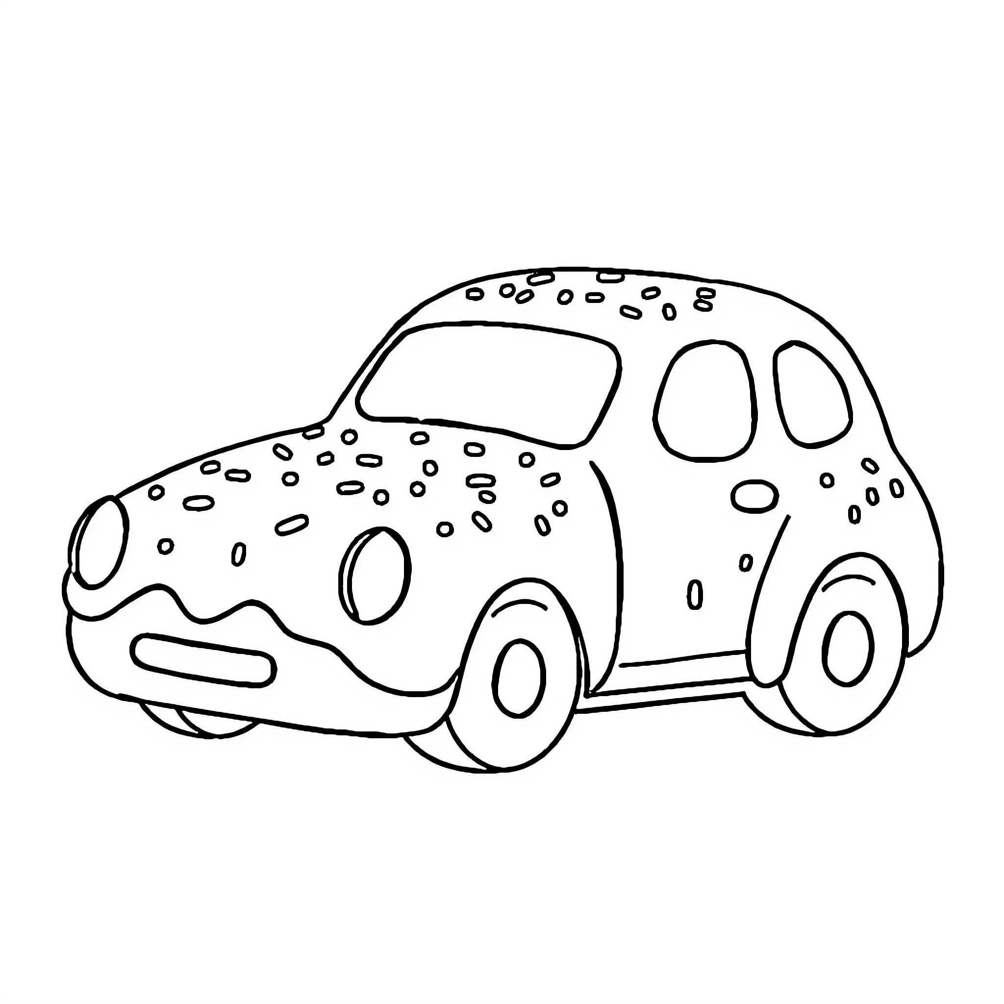 Cookie Car Enjoying a Fun Ride Coloring Page (free black-and-white line drawing printable PDF for all, from beginners to advanced learners, including children, teens, adults, and seniors)