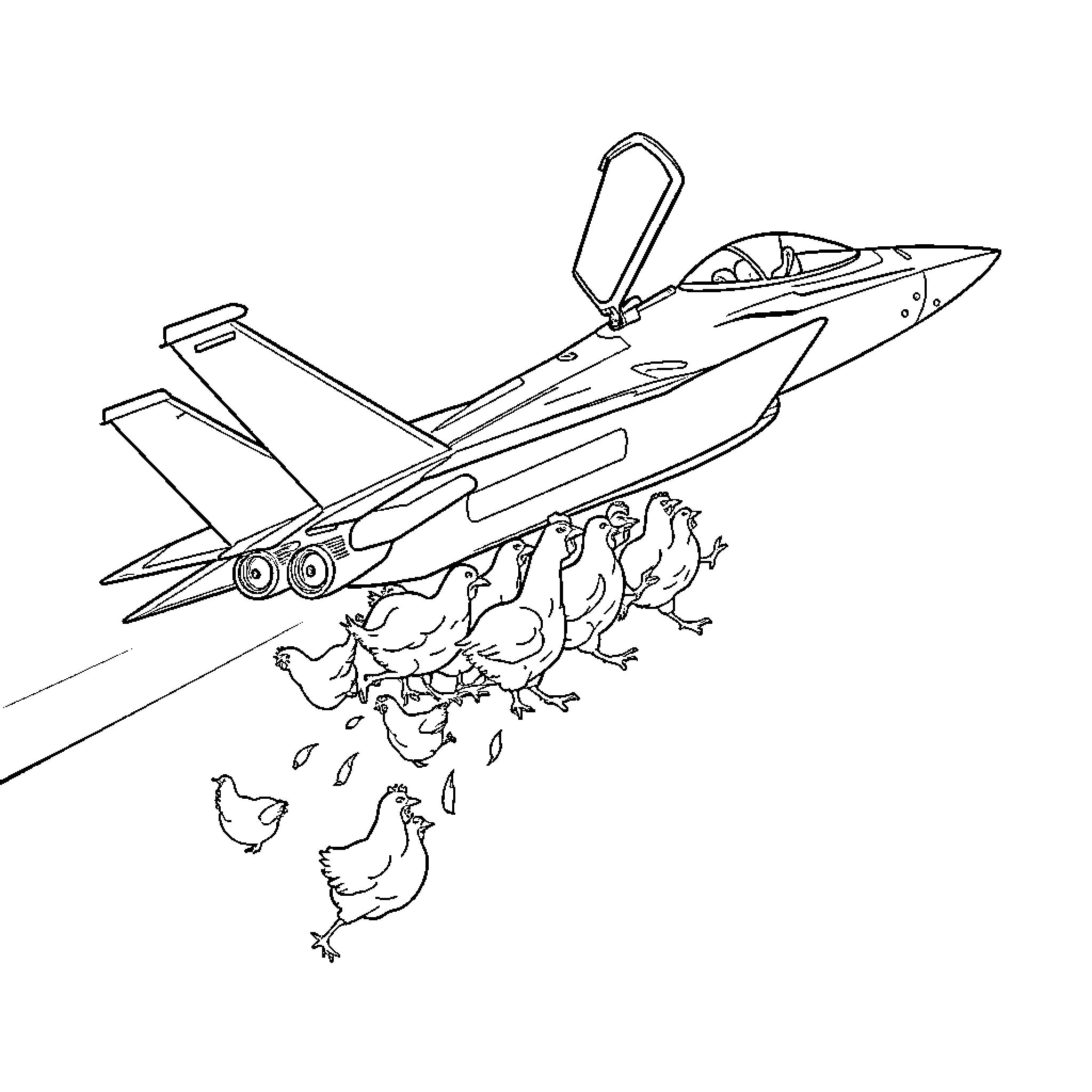 F35 Jet Soaring with Flock of Birds Coloring Page (free black-and-white line drawing printable PDF for all, from beginners to advanced learners, including children, teens, adults, and seniors)
