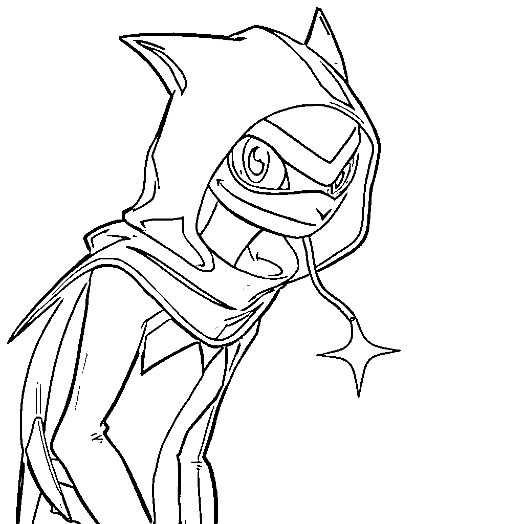 Greninja performing a ninja-like pose Coloring Page (free black-and-white line drawing printable PDF for all, from beginners to advanced learners, including children, teens, adults, and seniors)