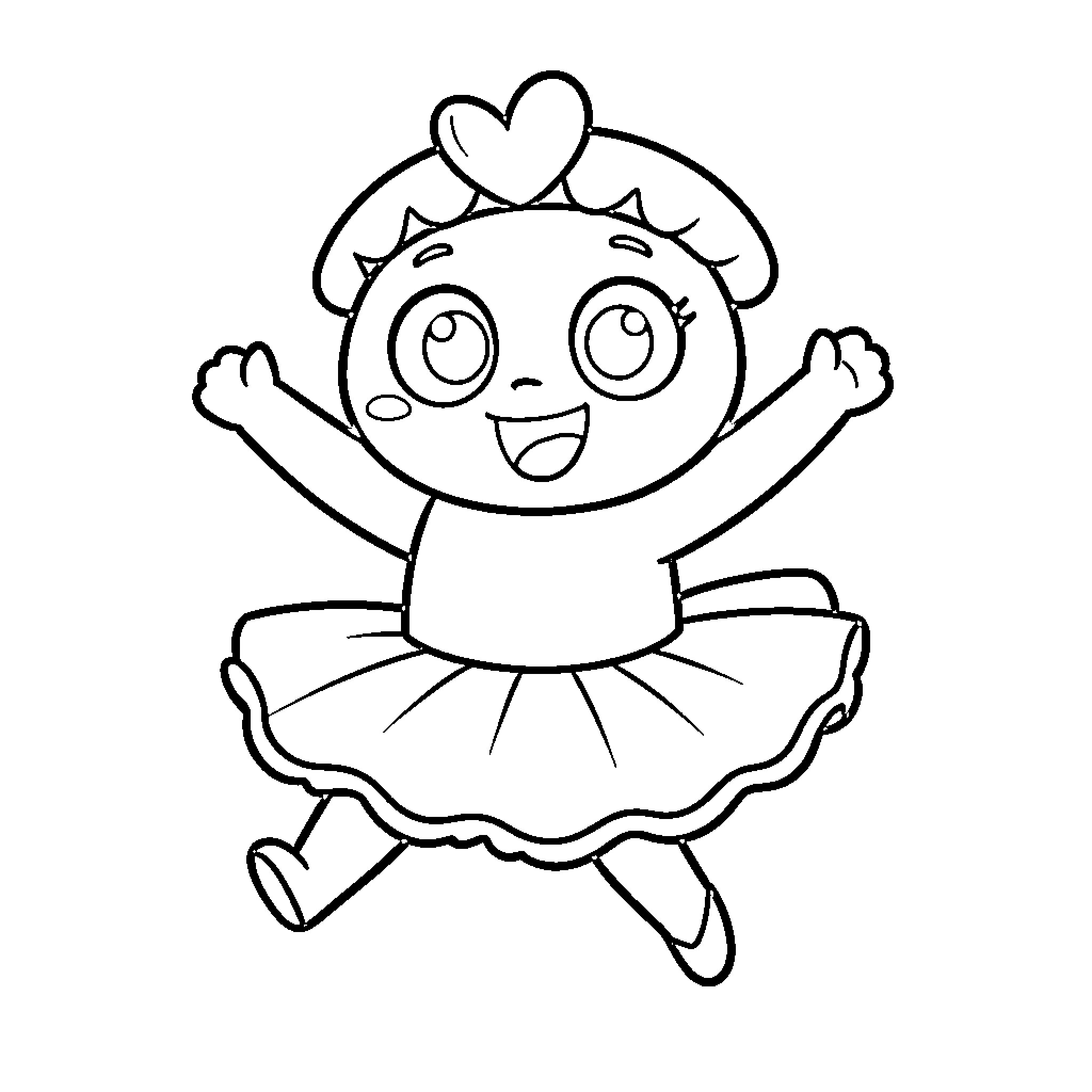 Muffin dancing happily in a ballet tutu Coloring Page (free black-and-white line drawing printable PDF for all, from beginners to advanced learners, including children, teens, adults, and seniors)