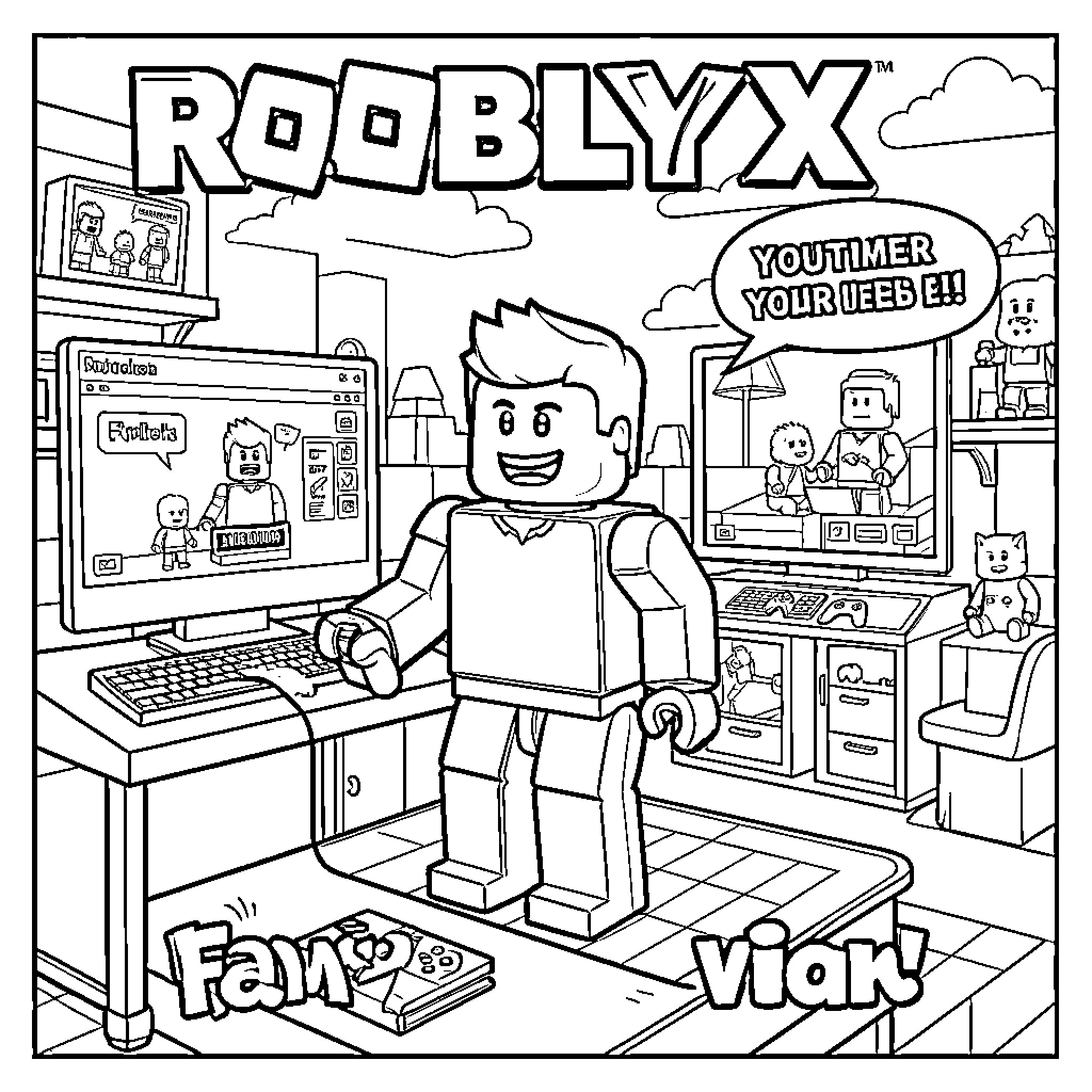 Foltyn's Roblox Gaming Experience Coloring Page (free black-and-white line drawing printable PDF for all, from beginners to advanced learners, including children, teens, adults, and seniors)