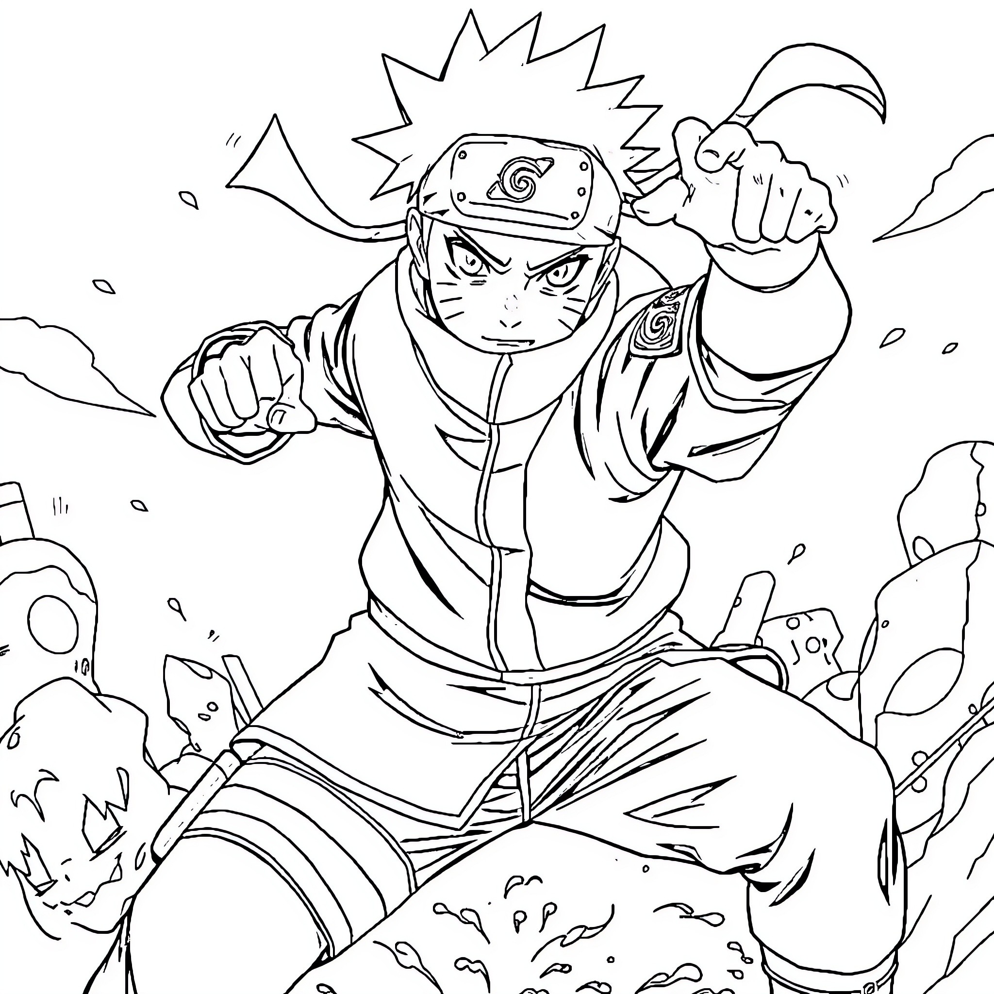 Naruto hero ready for action in the ninja world Coloring Page (free black-and-white line drawing printable PDF for all, from beginners to advanced learners, including children, teens, adults, and seniors)