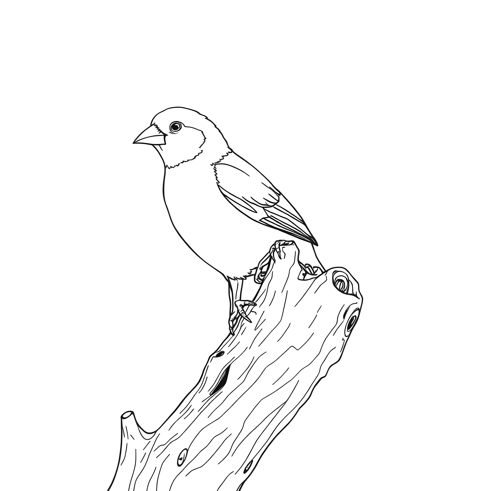 Canary bird perched on a branch Coloring Page (free black-and-white line drawing printable PDF for all, from beginners to advanced learners, including children, teens, adults, and seniors)