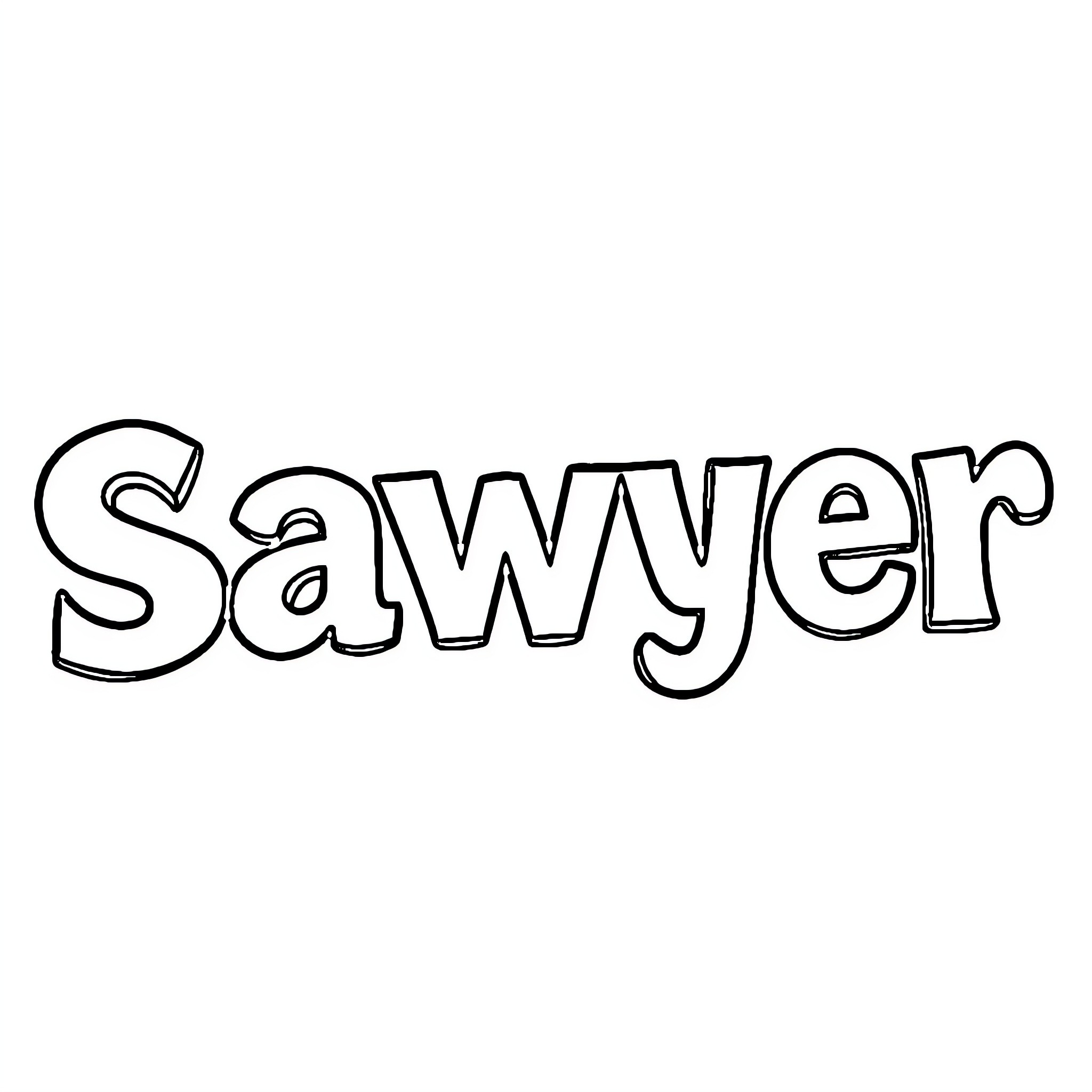 Sawyer's Name in Stylized Text Coloring Page (free black-and-white line drawing printable PDF for all, from beginners to advanced learners, including children, teens, adults, and seniors)
