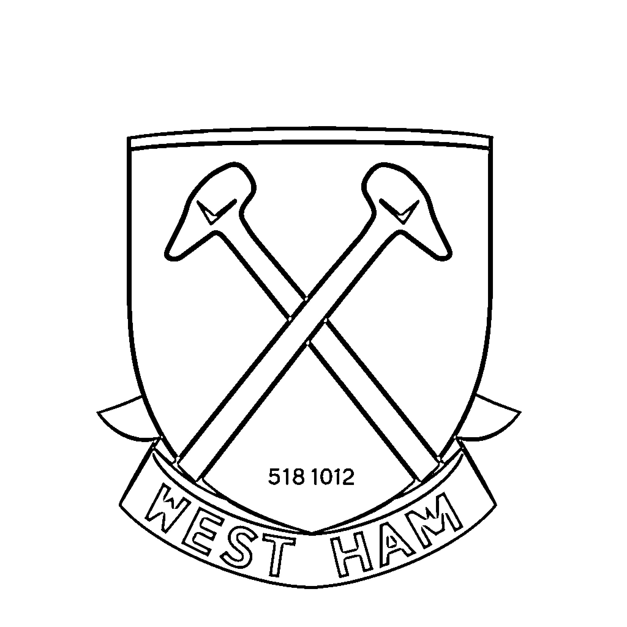 West Ham Logo with Crossed Hammers Coloring Page (free black-and-white line drawing printable PDF for all, from beginners to advanced learners, including children, teens, adults, and seniors)