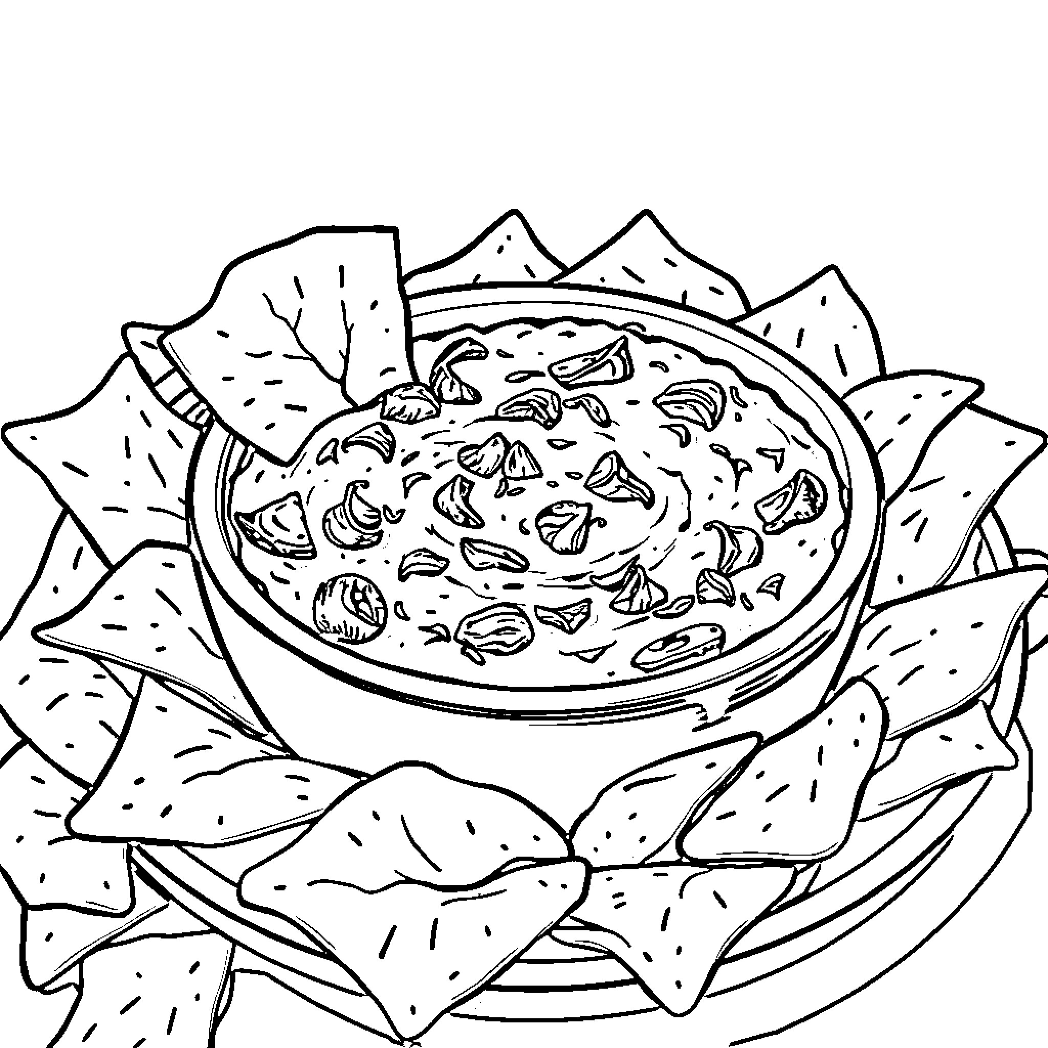 Dip into a savory snack platter Coloring Page (free black-and-white line drawing printable PDF for all, from beginners to advanced learners, including children, teens, adults, and seniors)
