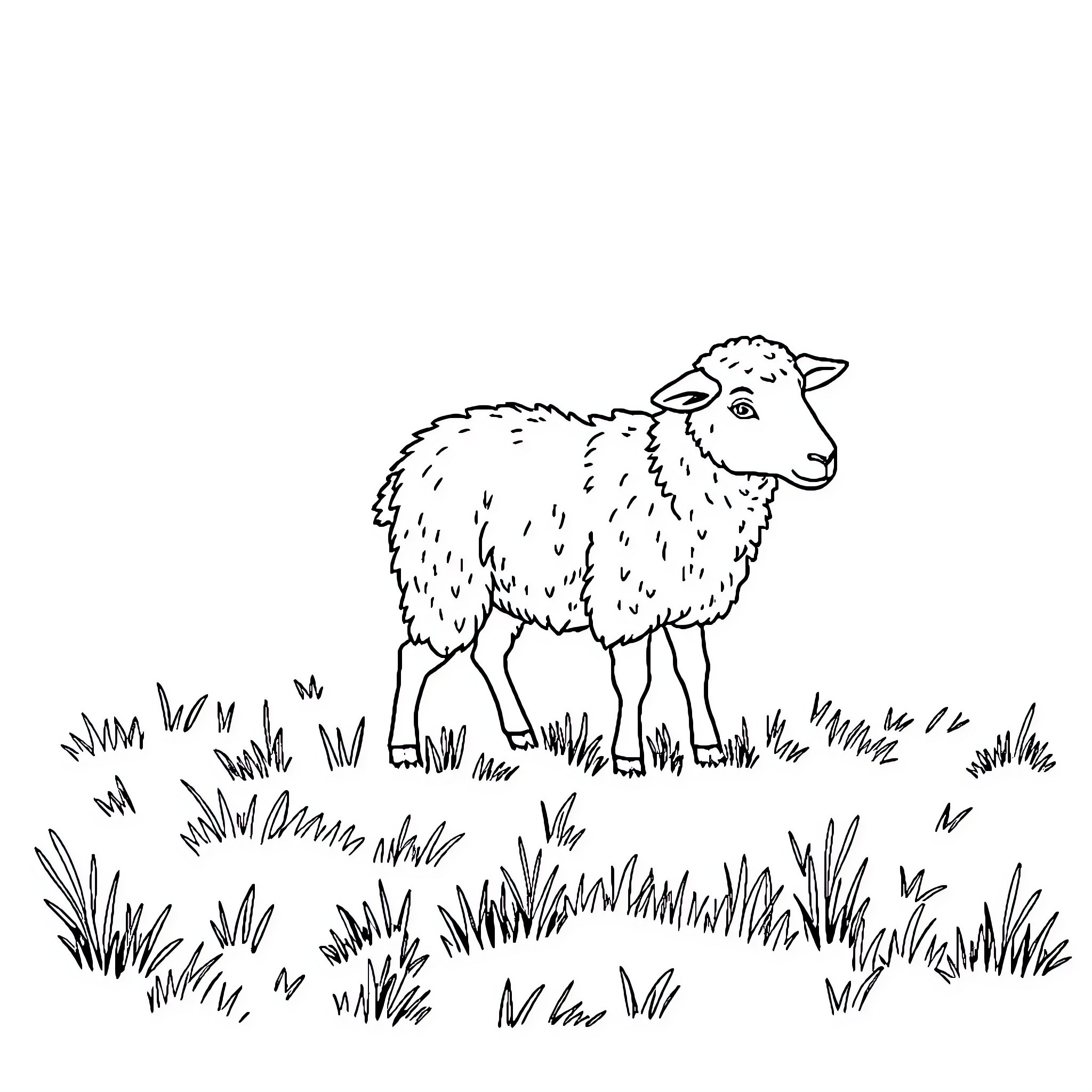 Sheep standing in a grassy field Coloring Page (free black-and-white line drawing printable PDF for all, from beginners to advanced learners, including children, teens, adults, and seniors)