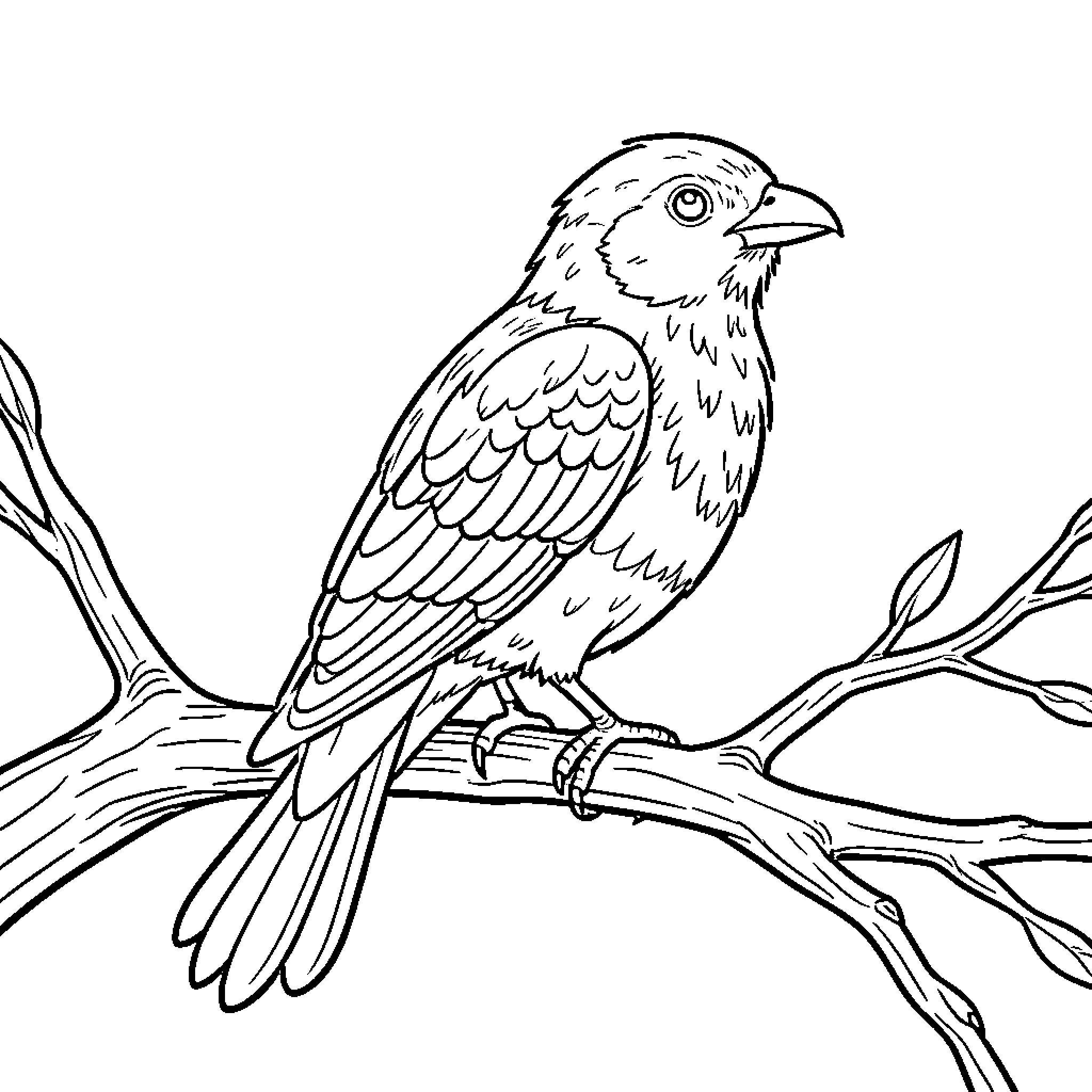 Colo Colo bird perched on branch Coloring Page (free black-and-white line drawing printable PDF for all, from beginners to advanced learners, including children, teens, adults, and seniors)