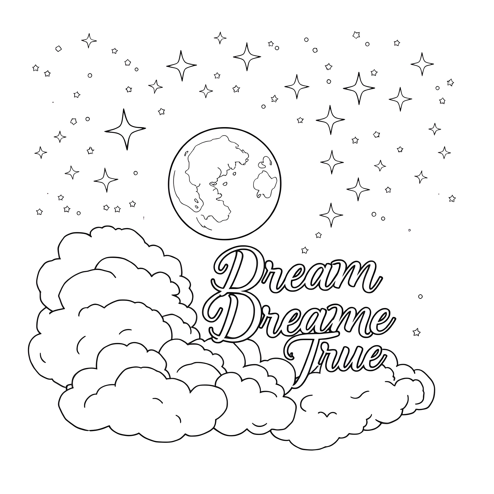 Cloud Dream Dreame True Coloring Page (free black-and-white line drawing printable PDF for all, from beginners to advanced learners, including children, teens, adults, and seniors)
