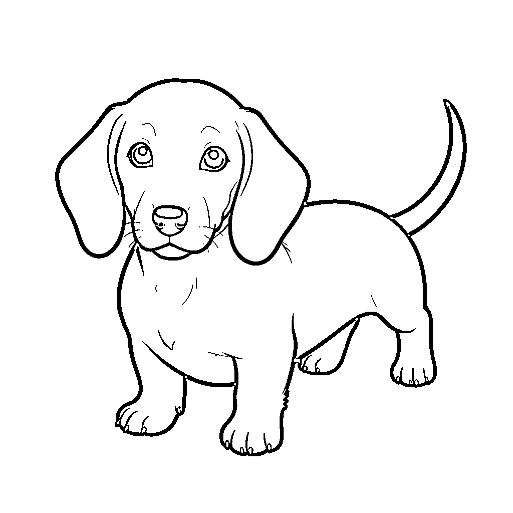 Dachshund puppy in simple outline Coloring Page (free black-and-white line drawing printable PDF for all, from beginners to advanced learners, including children, teens, adults, and seniors)