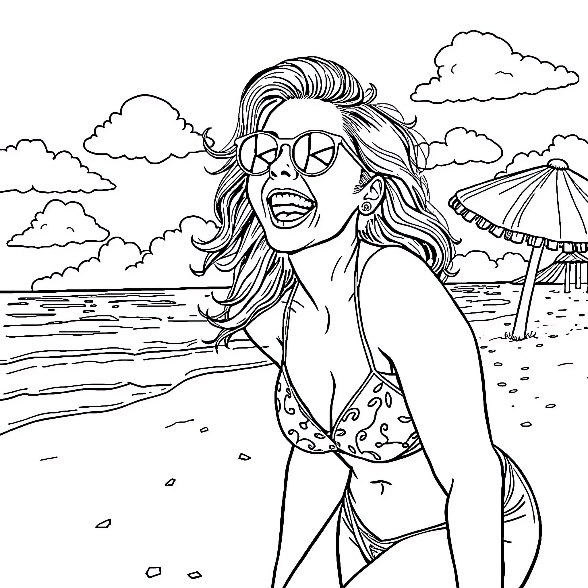Bonnie Blue's Beachside Bliss Coloring Page (free black-and-white line drawing printable PDF for all, from beginners to advanced learners, including children, teens, adults, and seniors)