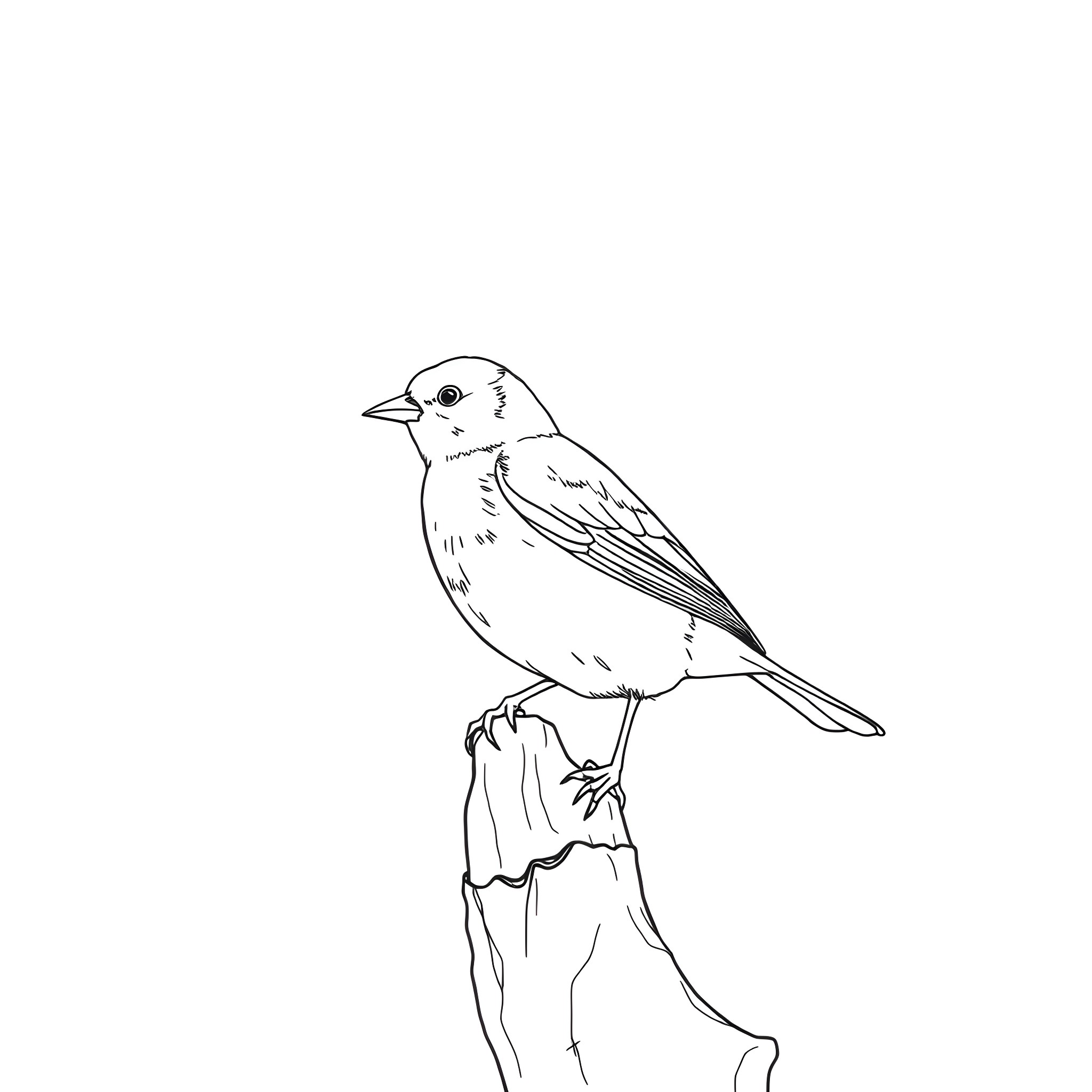 Saffron Finch perching on a branch Coloring Page (free black-and-white line drawing printable PDF for all, from beginners to advanced learners, including children, teens, adults, and seniors)