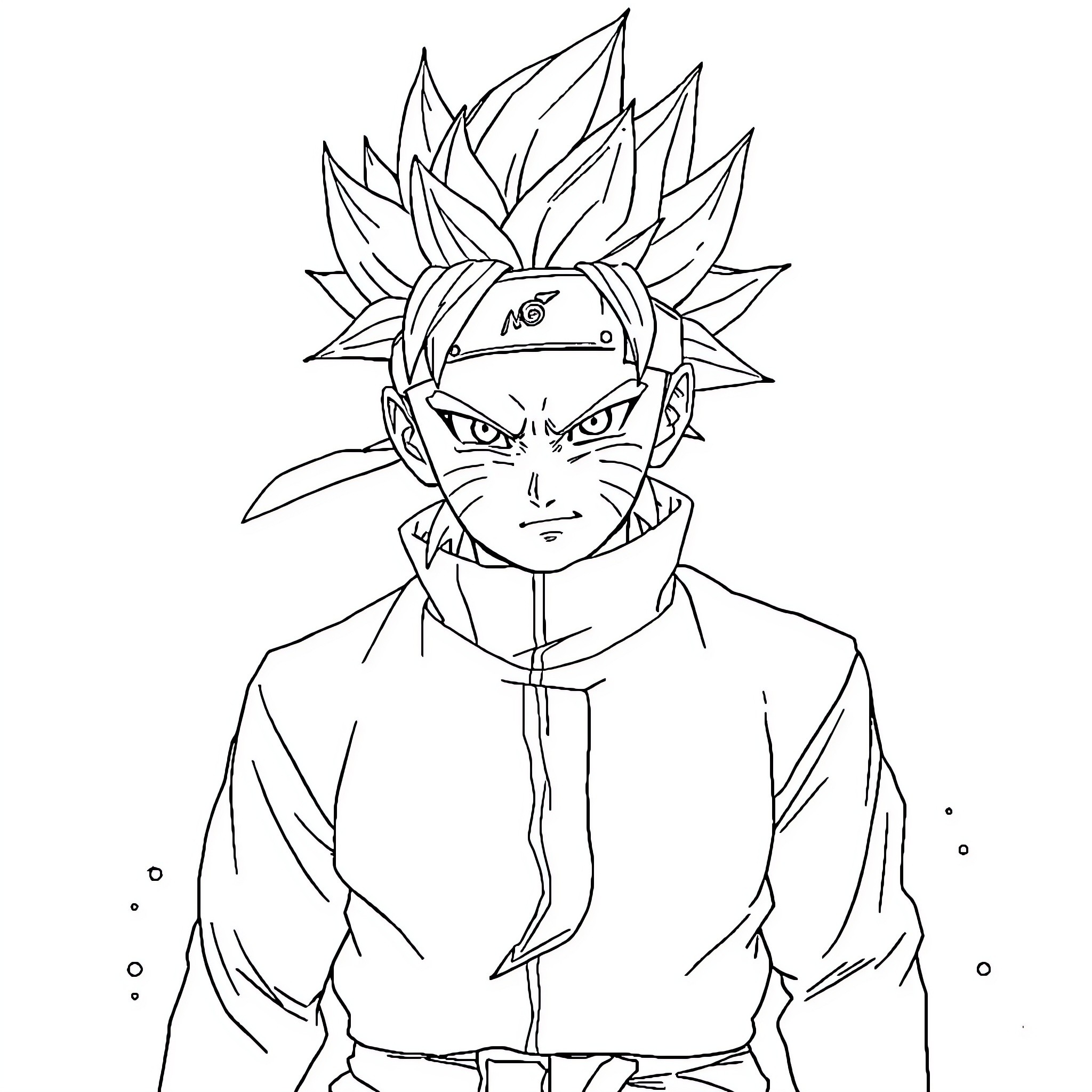 Naruto character with determined expression and spiky hair Coloring Page (free black-and-white line drawing printable PDF for all, from beginners to advanced learners, including children, teens, adults, and seniors)