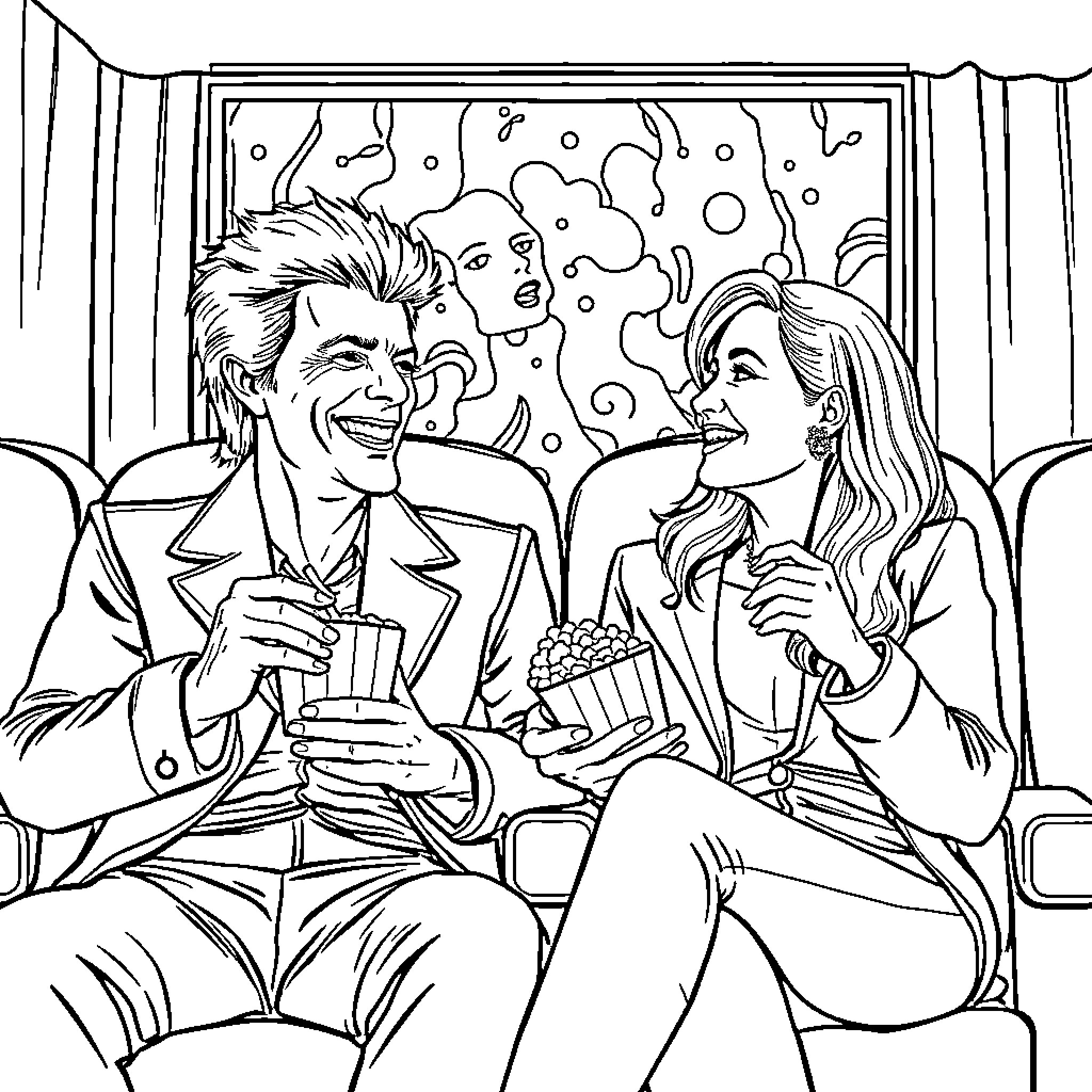 David Bowie Enjoying a Night Out with a Friend Coloring Page (free black-and-white line drawing printable PDF for all, from beginners to advanced learners, including children, teens, adults, and seniors)